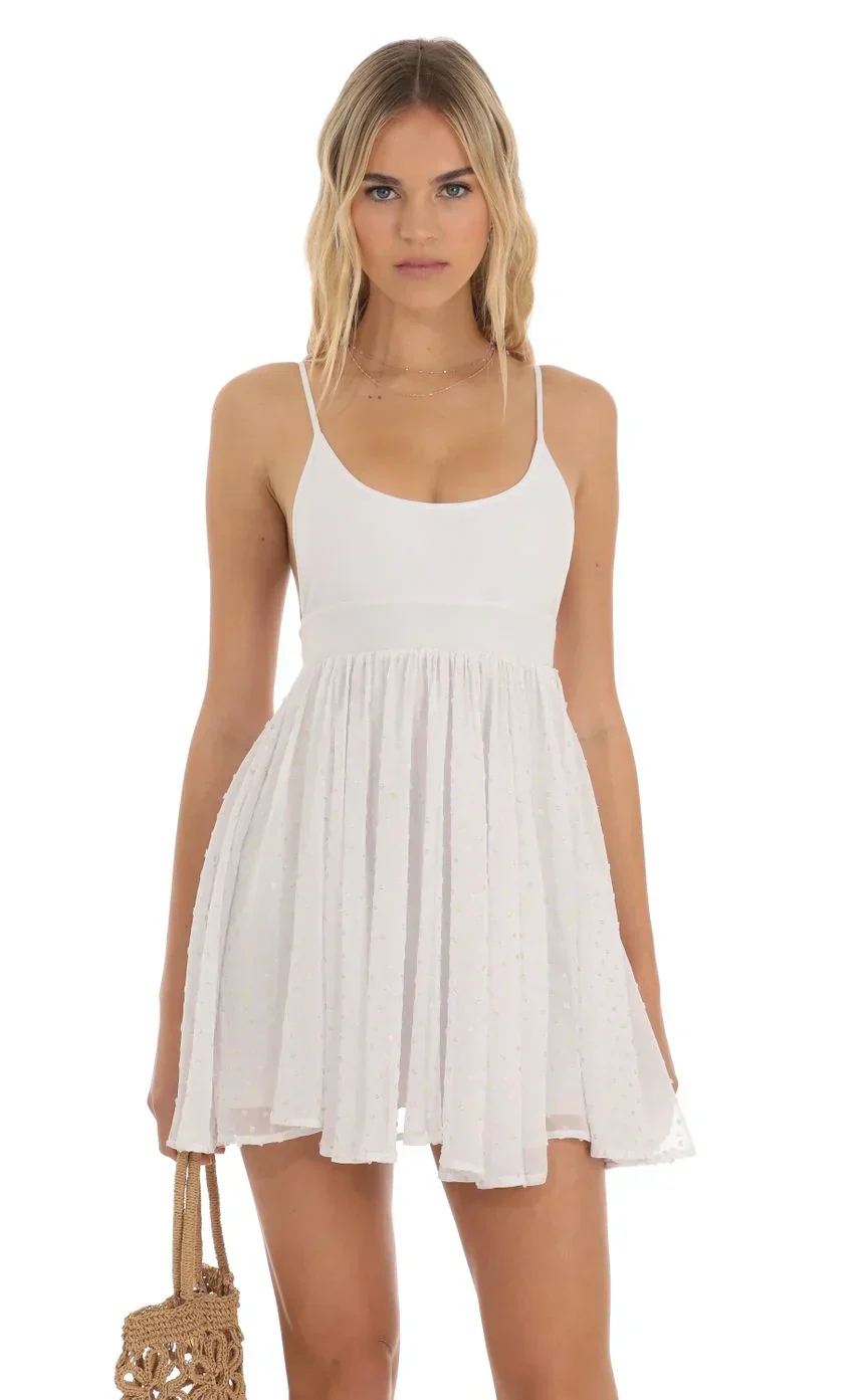 Dress in White with Gold Dots