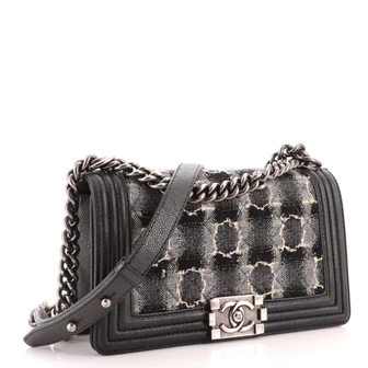 Chanel Boy Flap Bag Quilted Tweed with Caviar Old Medium
