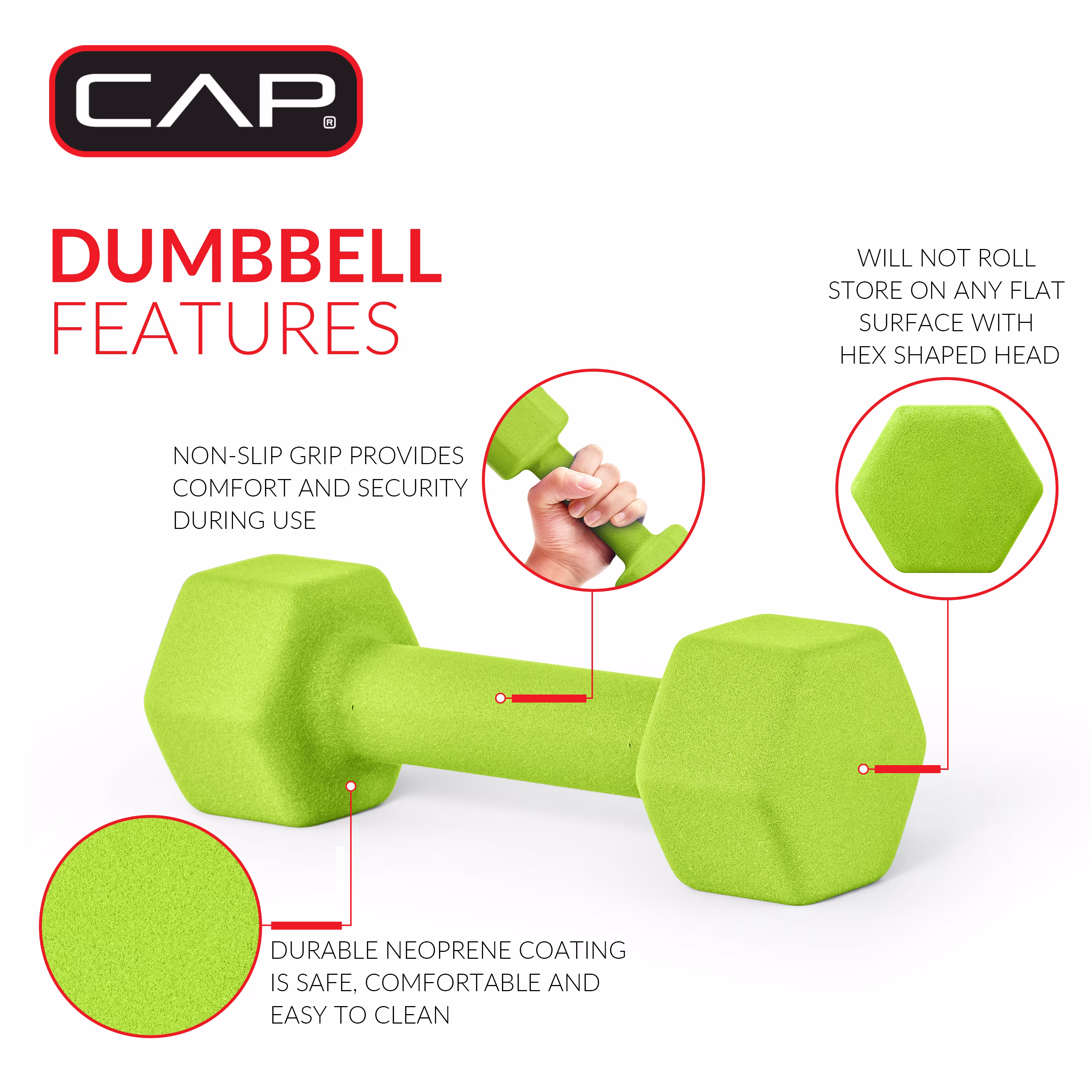 CAP, 10lb Neoprene Dumbbell, Red, Single