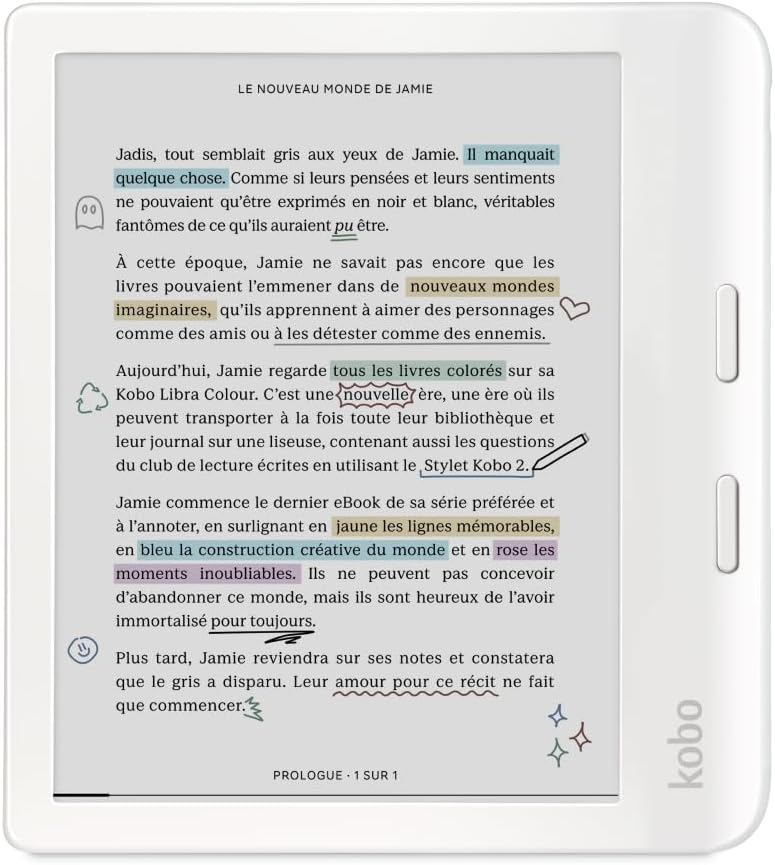 Liseuse couleur Libra Colour écran E Ink Kaleido 3 7 pouces mode sombre étanche audio 32 Go blanc