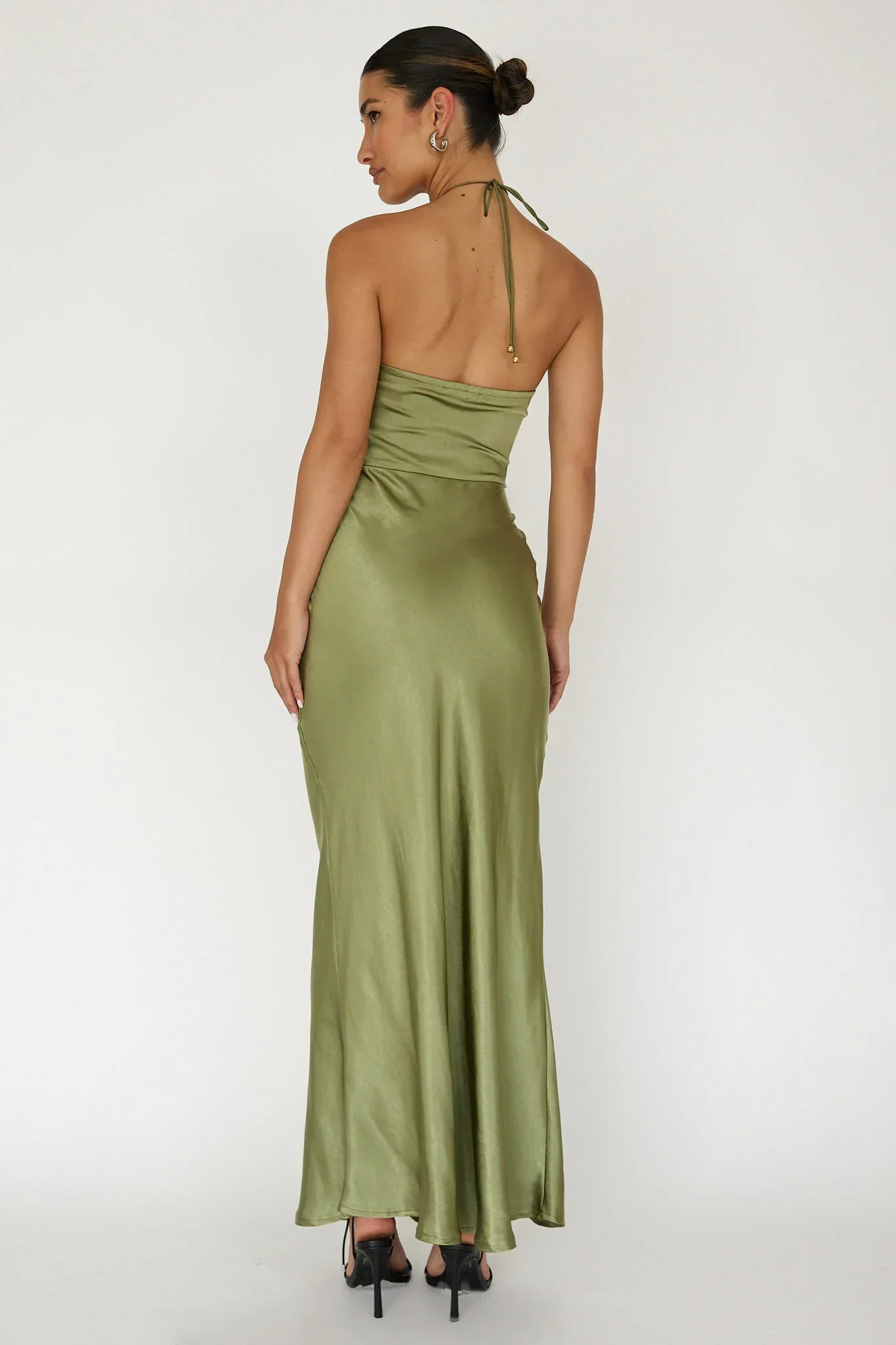 High Roller Flower Decoration Halter Dress Olive