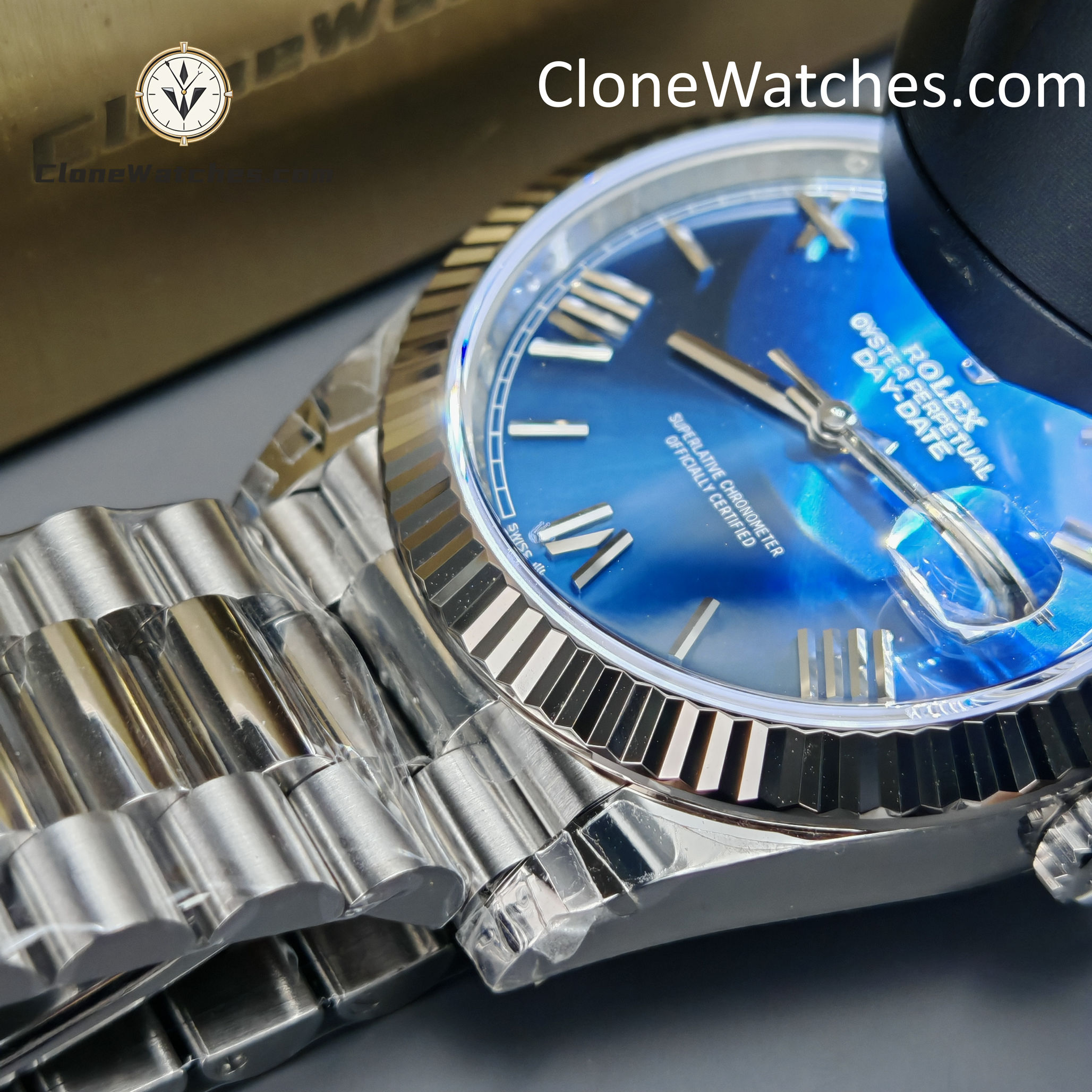 Rolex Super Clone Watches 1:1 Day Date Blue Dial 40mm m228239-0007 VSF Version 3255 Movement
