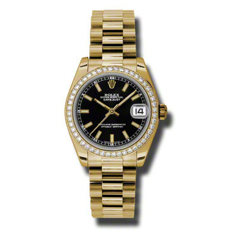 Rolex Lady-Datejust 31 Black Dial 18K Yellow Gold President Automatic Ladies Watch 178288BKSP（Lifetime free warranty+90-days replacement service & Refund!.）