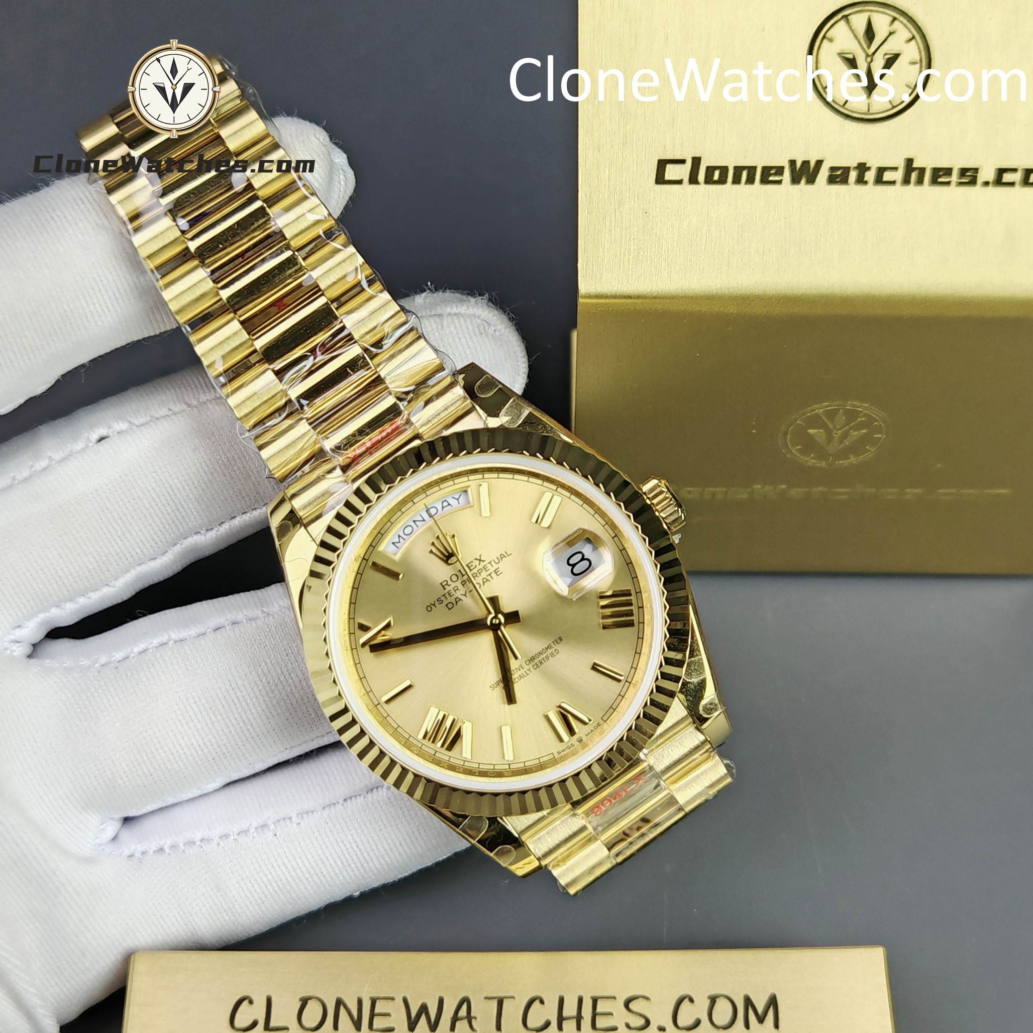Rolex Super Clone Watches 1:1 Day Date 18K Gold 40mm M228238-0006 3255 Movement