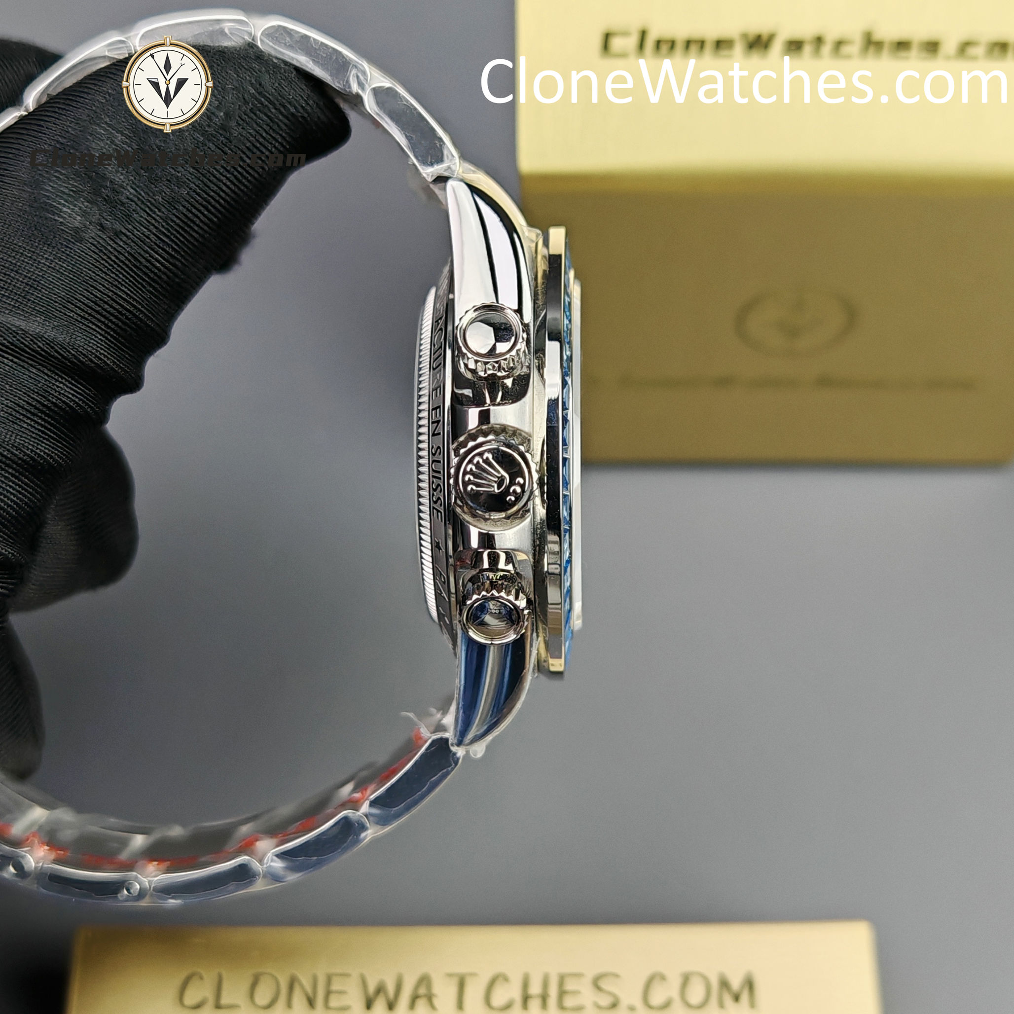 Rolex Super Clone Watches 1:1 Daytona Arolla Blue Crystal Skeleton Dial Diamonds Bezel 4130 Movement