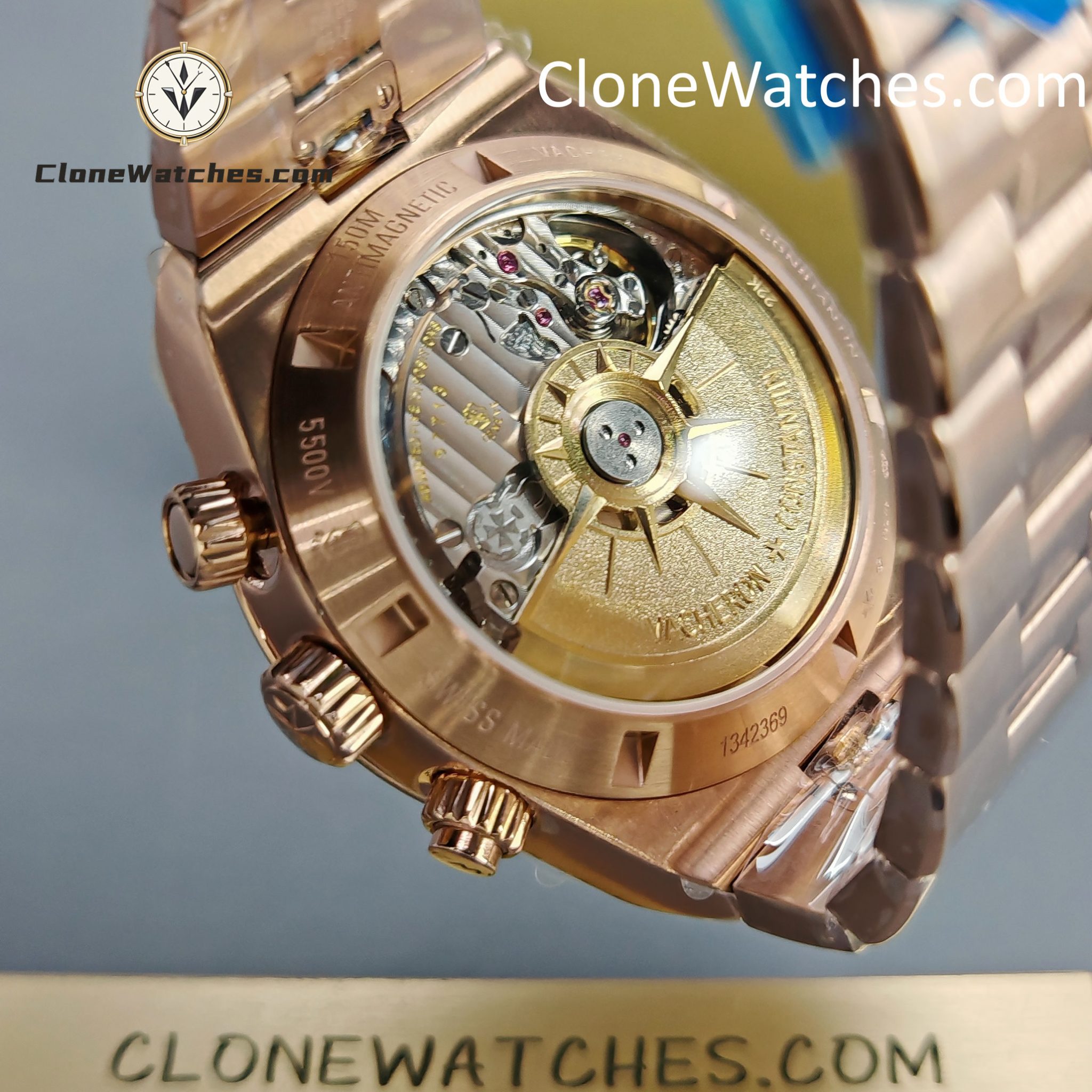 Vacheron Constantin Super Clone Watches 1:1 Overseas Chronograph Rose Gold 5500V/110R-B952 Blue Dial