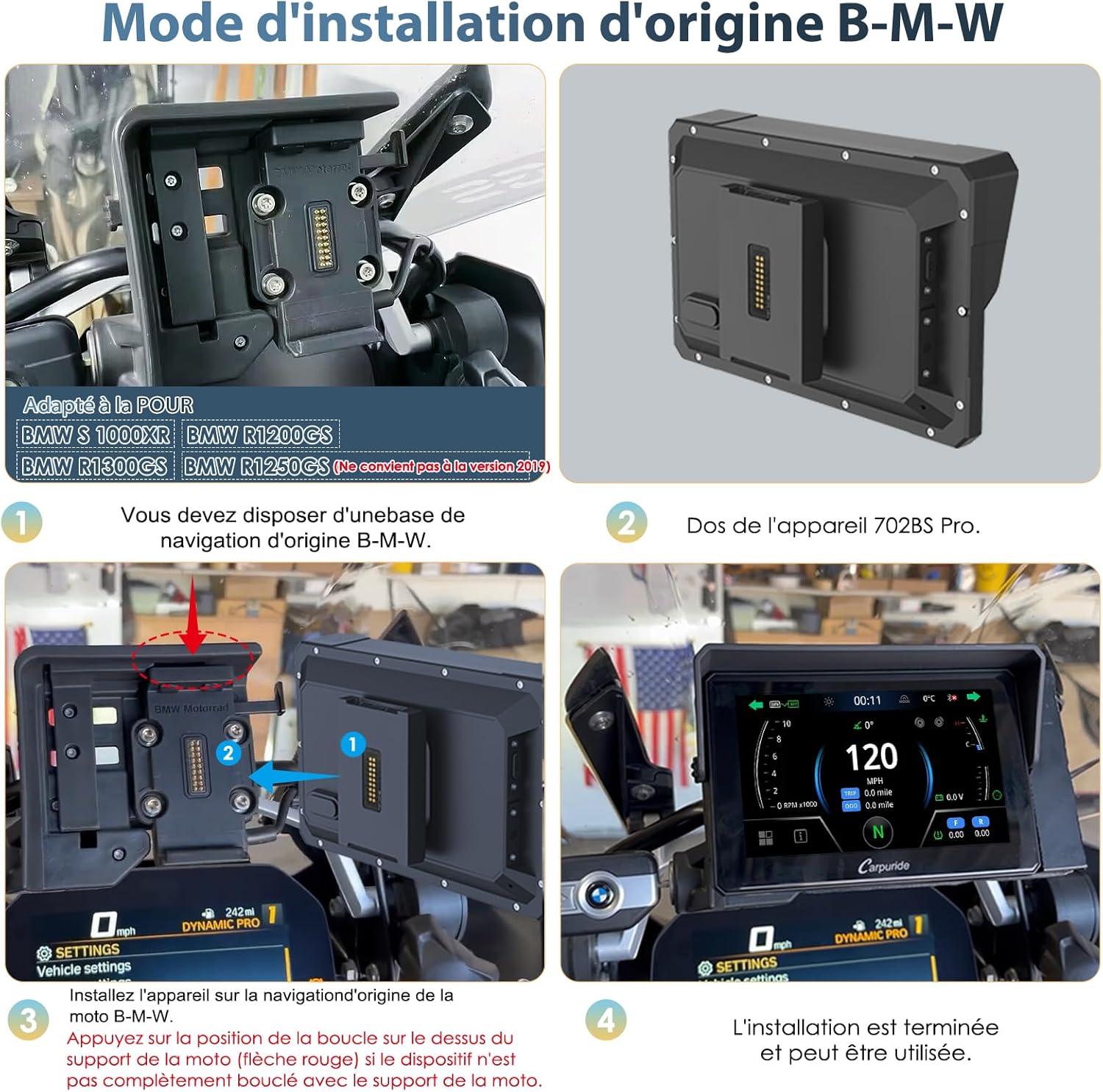 Écran moto CarPlay Android Auto 7 pouces étanche double Bluetooth