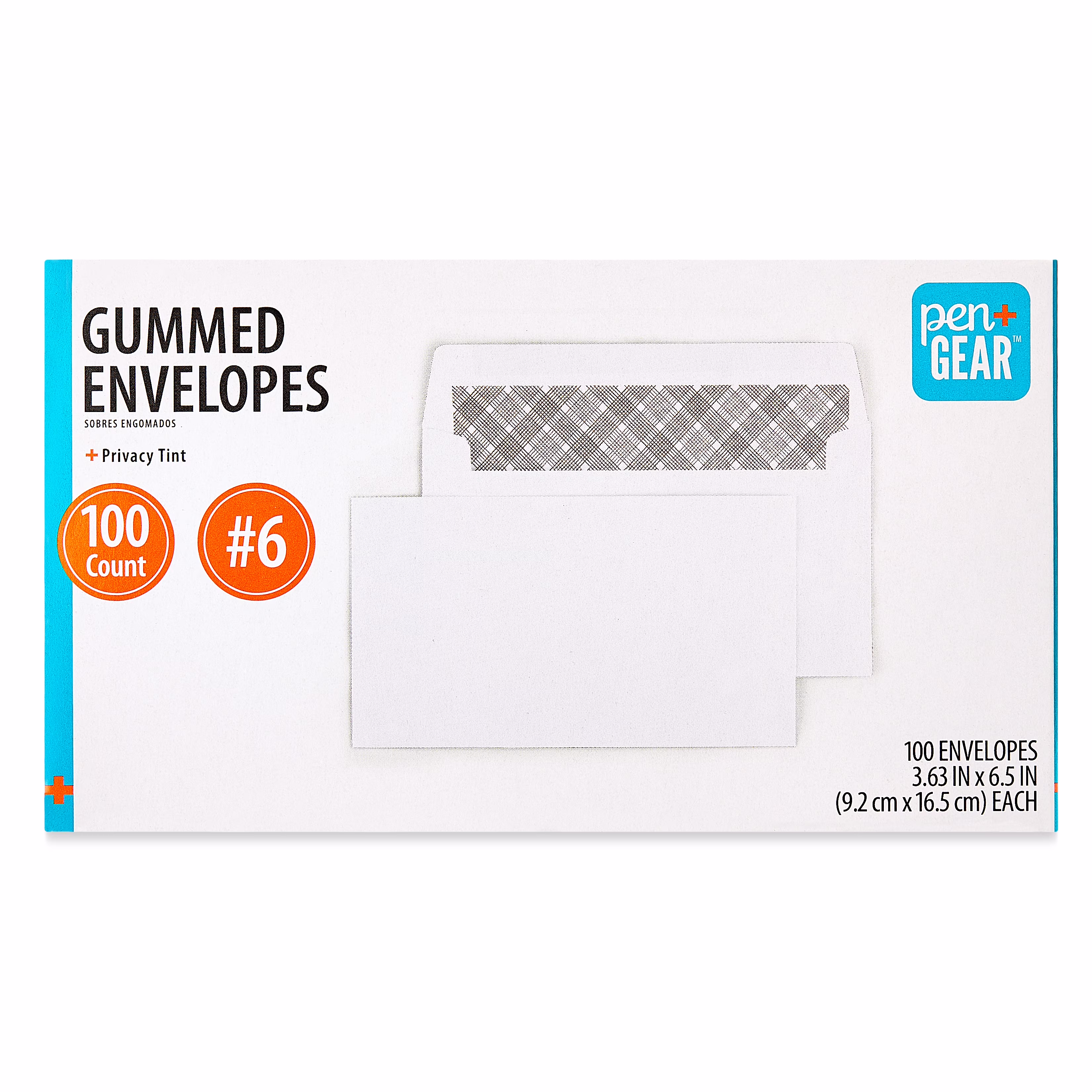 (10 pack) PEN + GEAR #6 Privacy Tint Gummed Envelopes, White, 3.63 in x 6.5 in, 100 Count