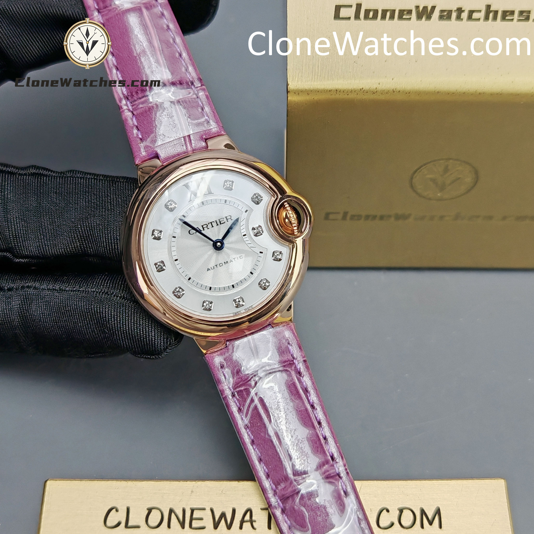 Cartier Super Clone Watches 1:1 Ballon Bleu de WE902040 Silver Dial Diamond Scale 33mm Leather Strap