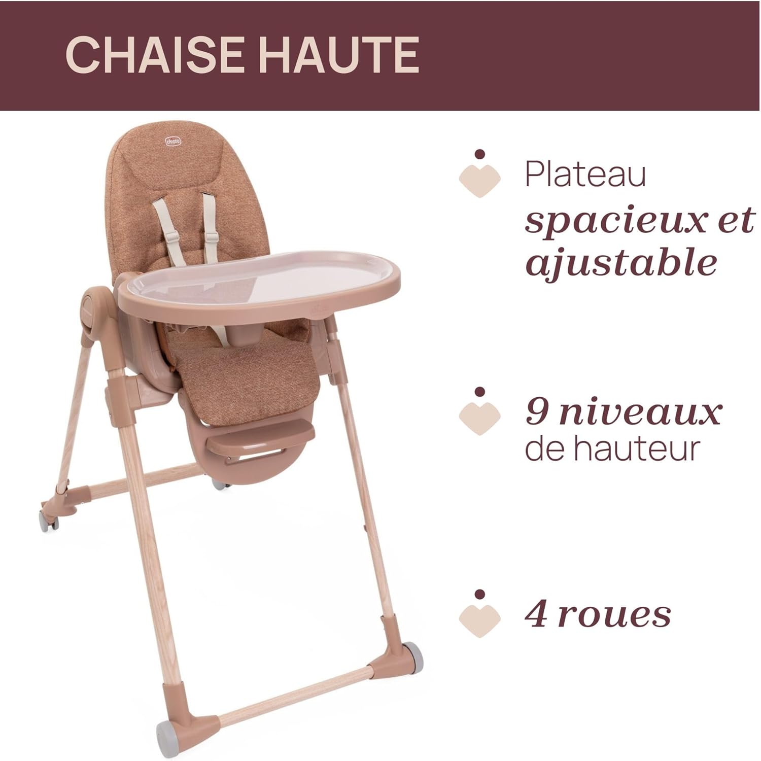 Chaise haute évolutive bébé 0 à 40 kg hauteur réglable pliage compact