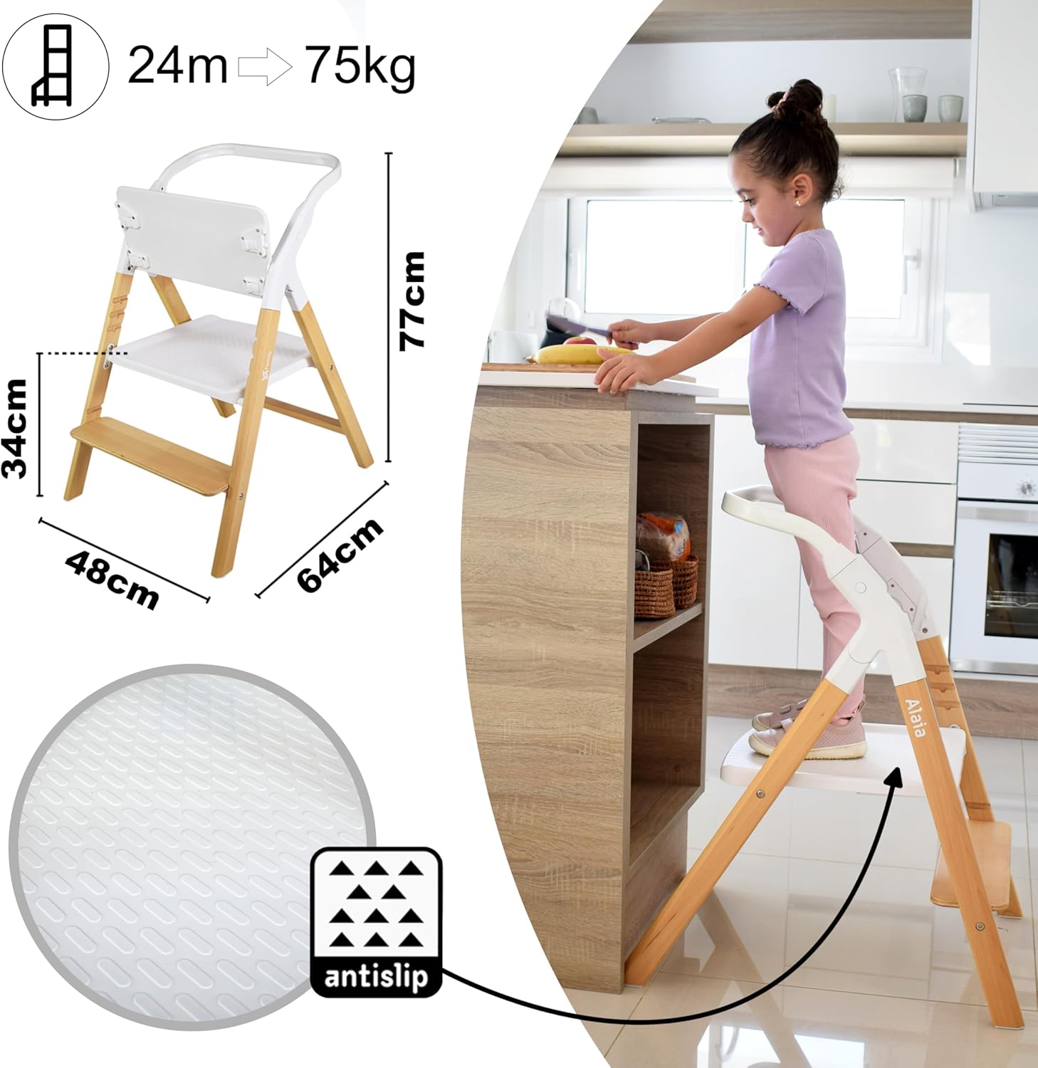 Chaise haute évolutive bébé 5 en 1 bois de hêtre plateau amovible