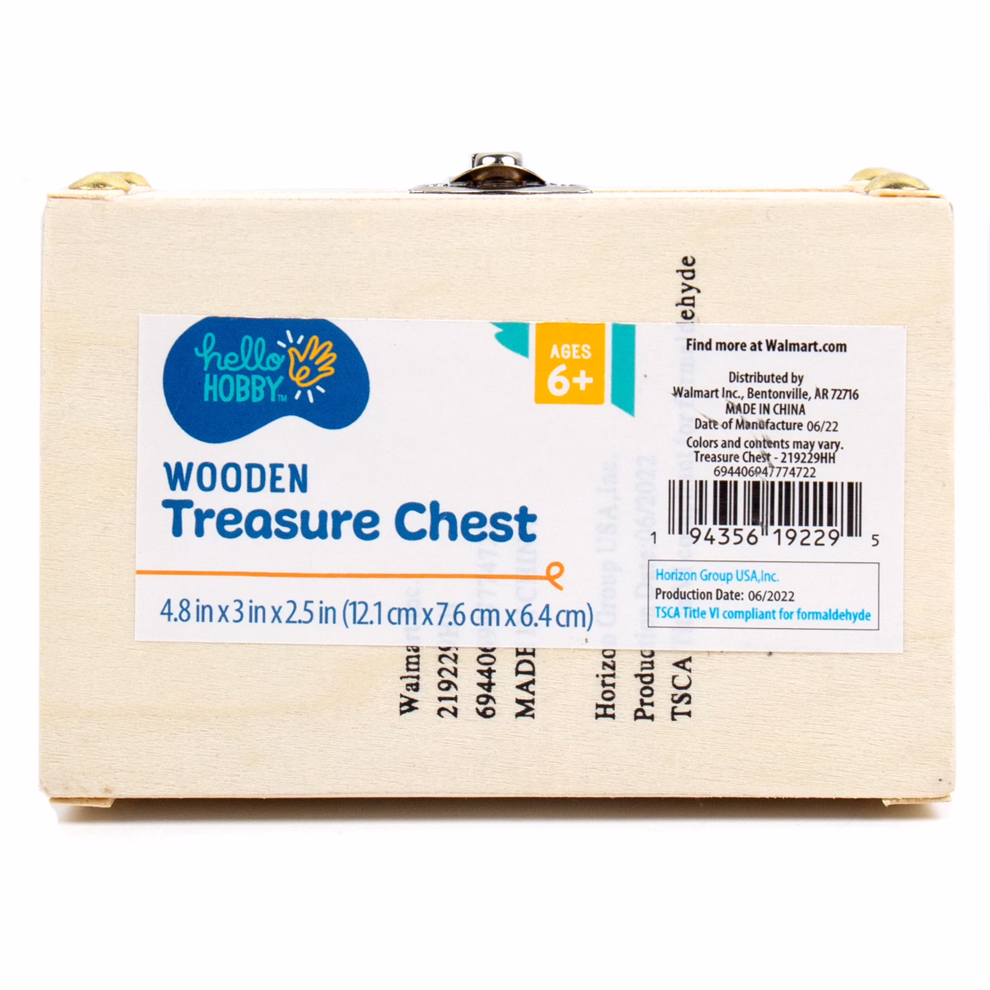 (2 pack) Hello Hobby Wooden Treasure Chest, 4.8 in x 3 in x 2.5 in, Ages 6+