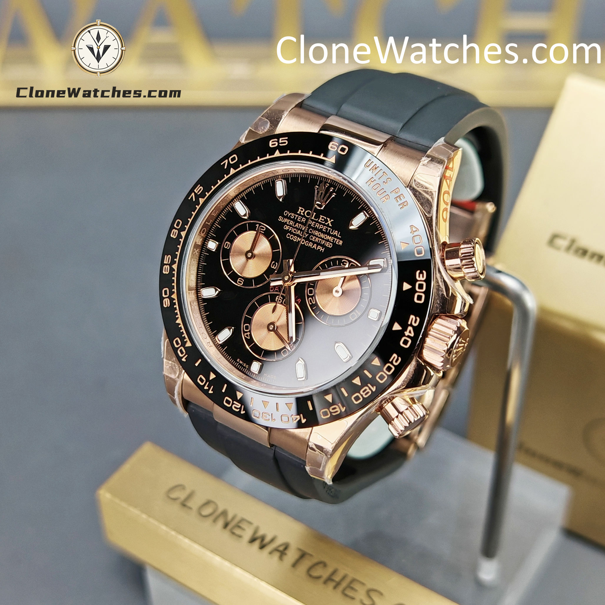Rolex Super Clone Watches 1:1 Daytona 18K Rose Gold Black Dial M116515LN-0012 4130 Movement