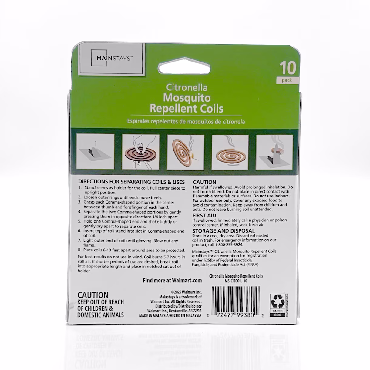 Mainstays Citronella Mosquito Repellent Coils, 10 Pack