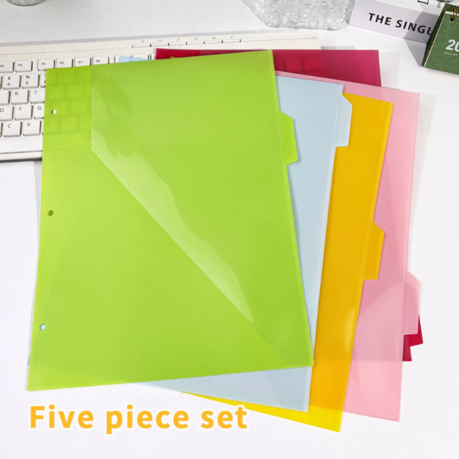 5 Count Dividers with Two Pockets, Plastic Pocket Folders, 5 Tabs Dividers Dividers for Letter Size, Binder Organizer, Durable Folders with Pockets Brads, Binder Set