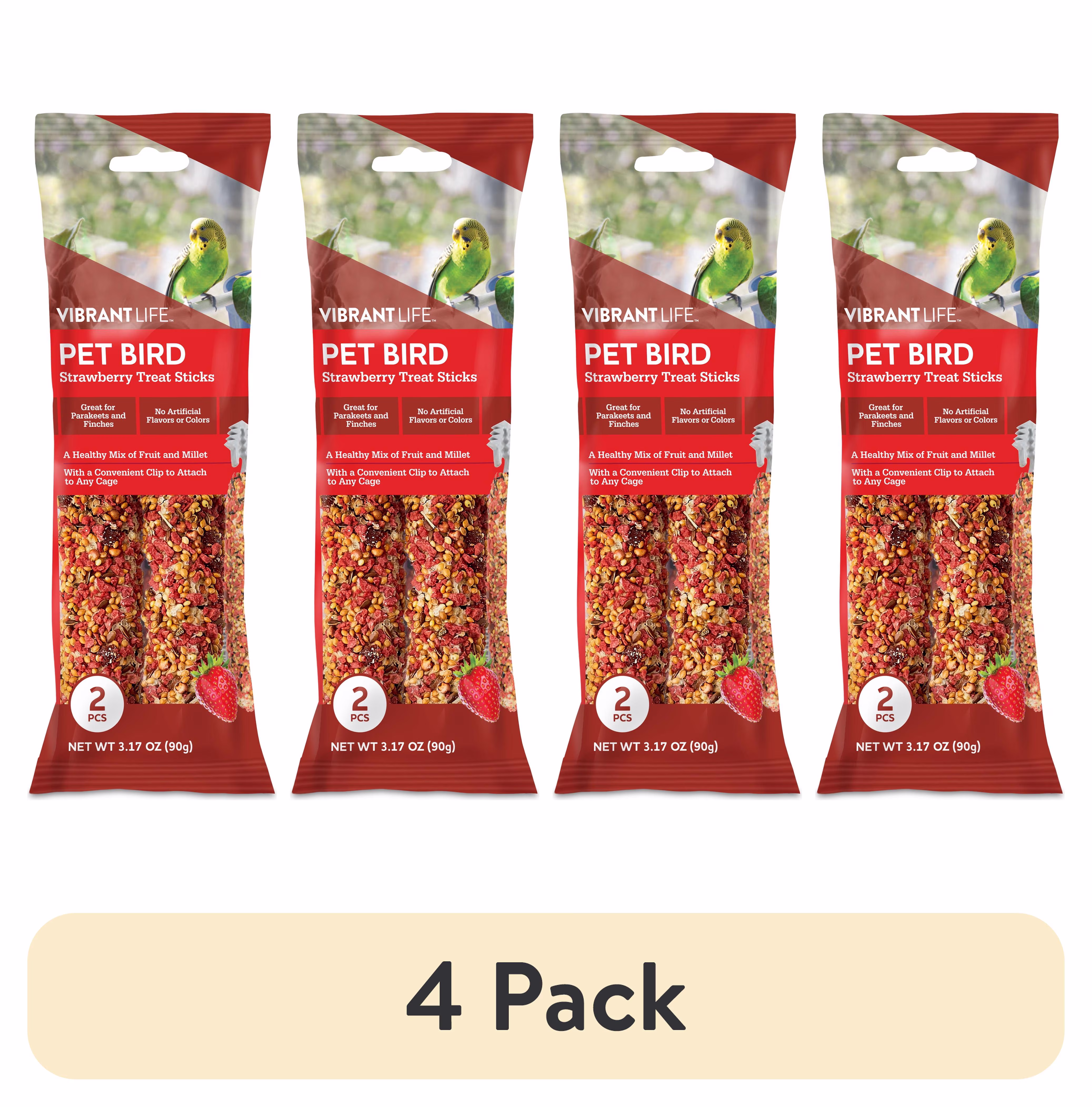 Vibrant Life Parakeet Treat Sticks, Strawberry, 3.17 oz. Bag, 2 Pieces