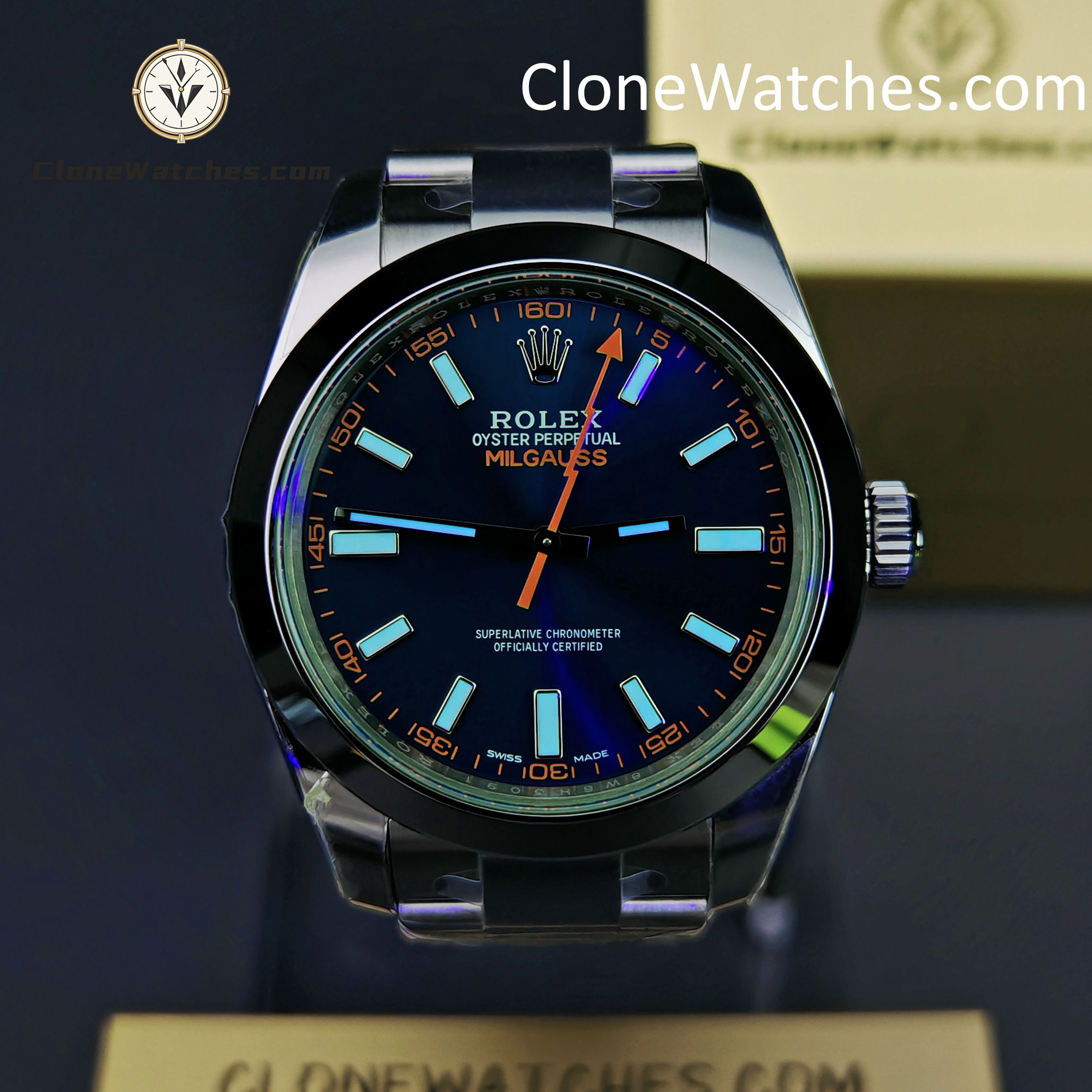 Rolex Super Clone Watches 1:1 Milgauss Blue Dial 3131 Movement