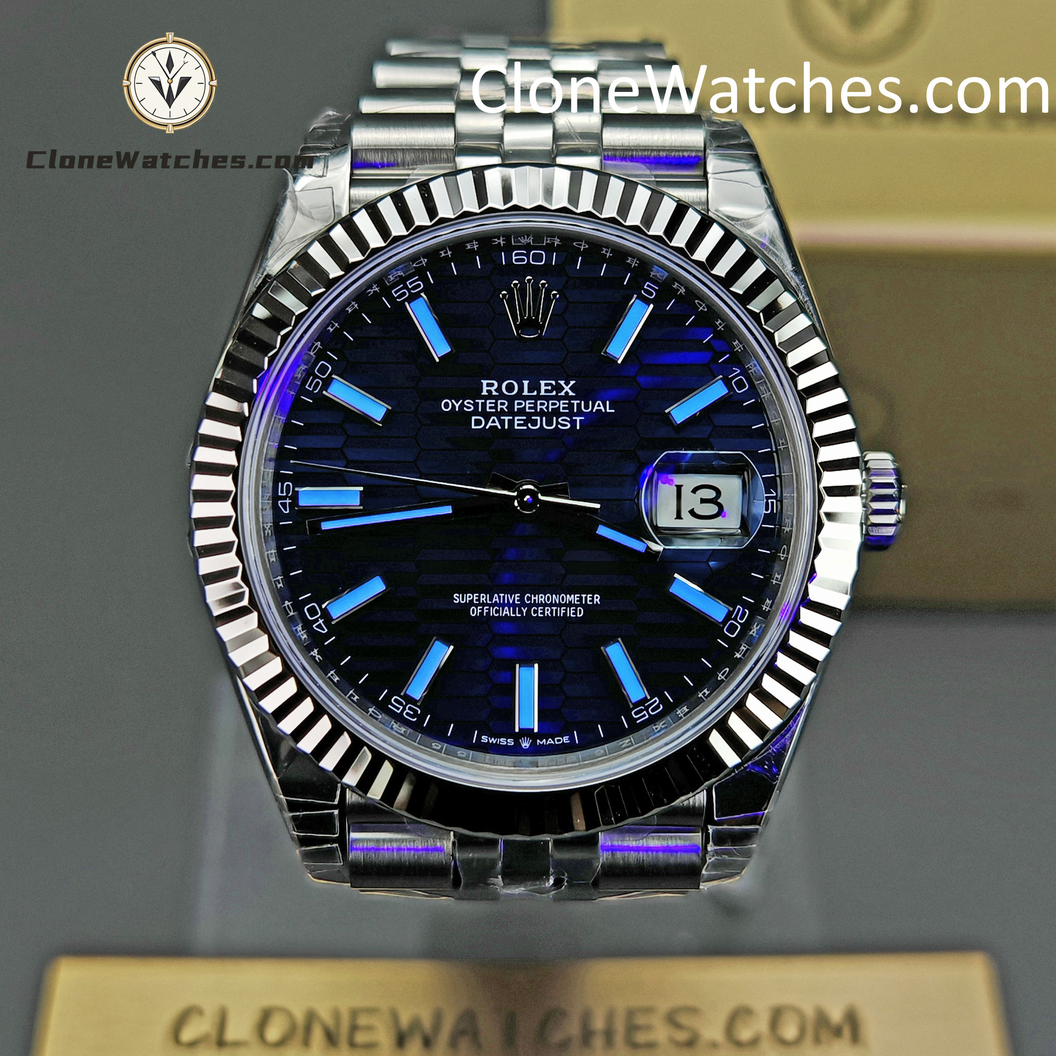 Rolex Super Clone Watches 1:1 DateJust Water Ripple Blue Dial m126334-0032 Jubilee 41MM 3235 Movement