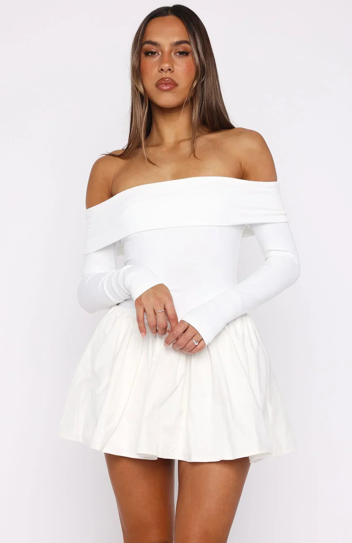 Big Reveal Long Sleeve Mini Dress Off White