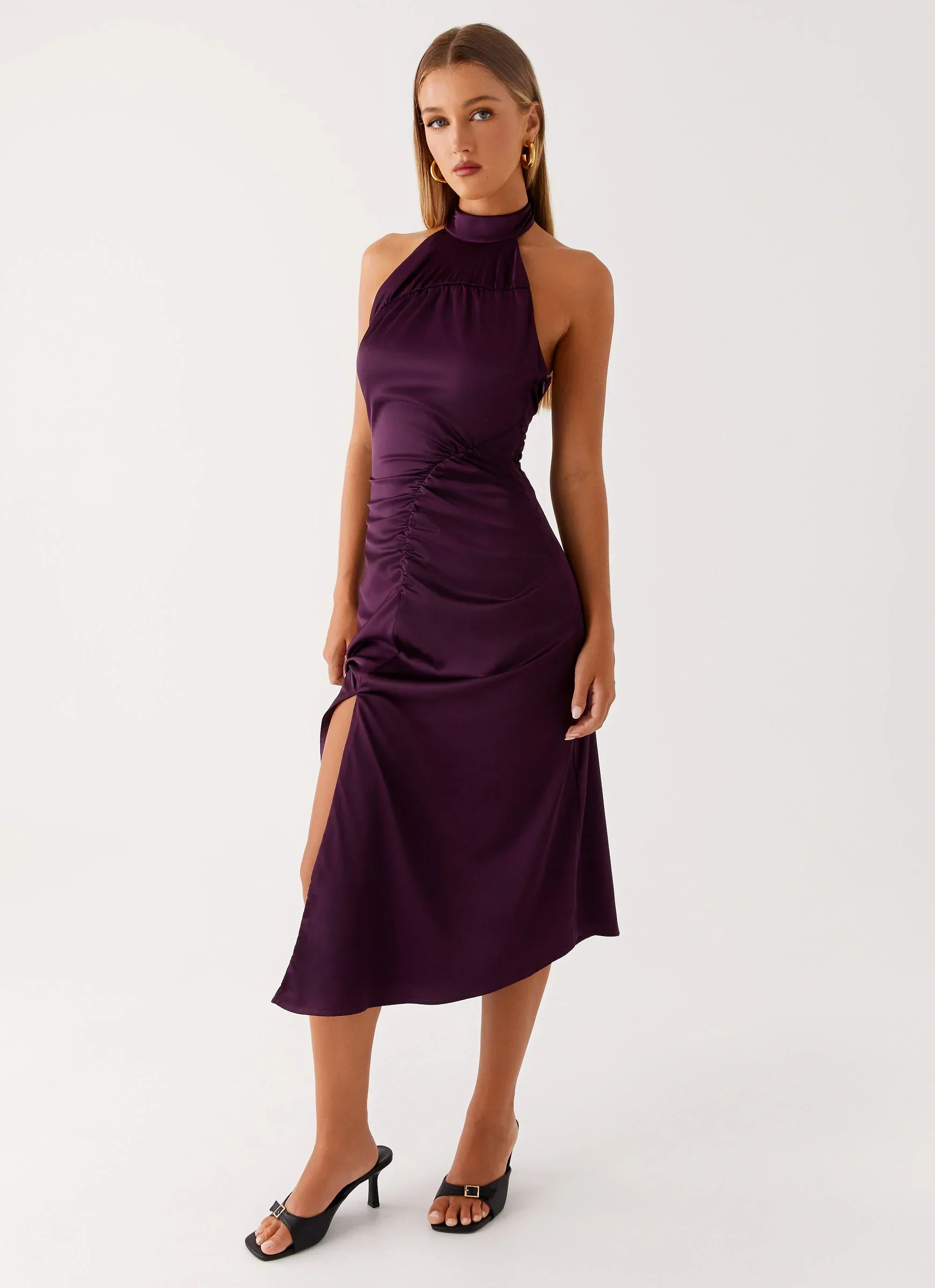 Casta Halterneck Midi Dress - Plum