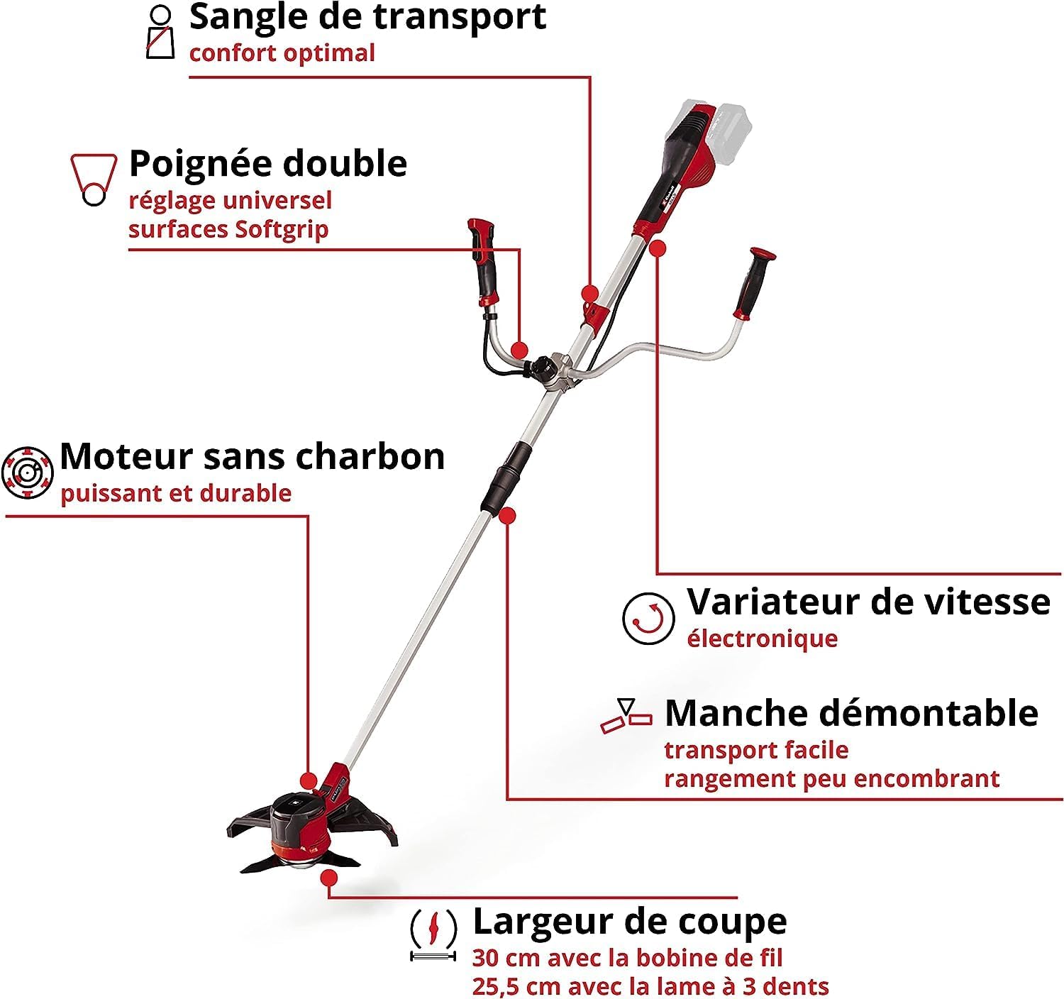Débroussailleuse sans fil 36 V 6400 tr min sans batterie ni chargeur