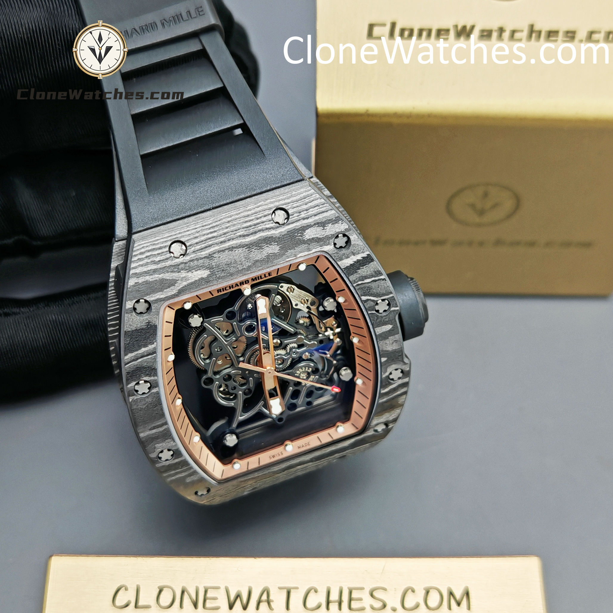 Richard Mille Super Clone Watches 1:1 RM 055 -2 NTPT Tourbillon 42.7MM Black Strap