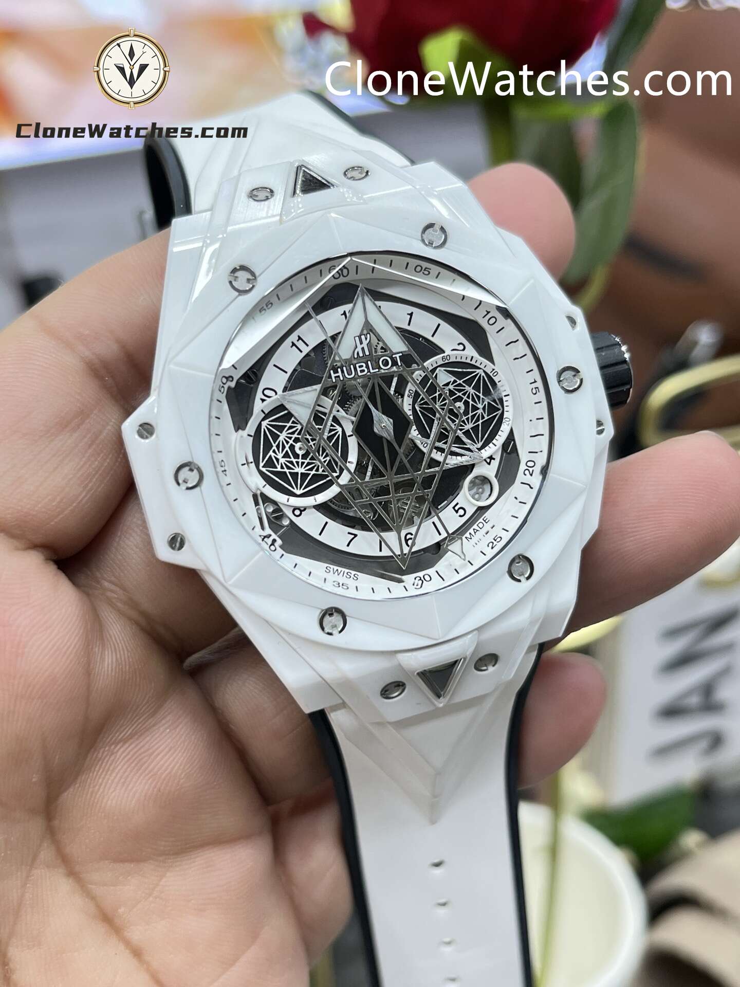 Hublot Super Clone Watches 1:1 Big Bang Unico Sang Bleu II White Ceramic 45MM 418.HX.2001.RX.MXM21