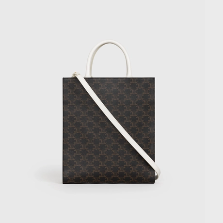 CELINE SMALL VERTICAL CABAS IN TRIOMPHE CANVAS WITH CELINE PRINT WHITE