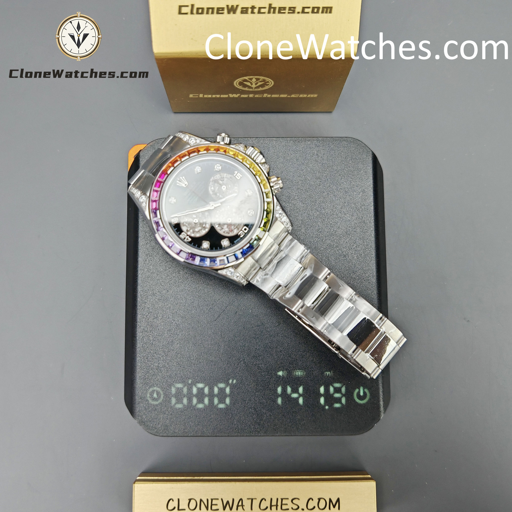 Rolex Super Clone Watches 1:1 Daytona 116599RBOW Rainbow Black Diamonds Dial 4130 Movement