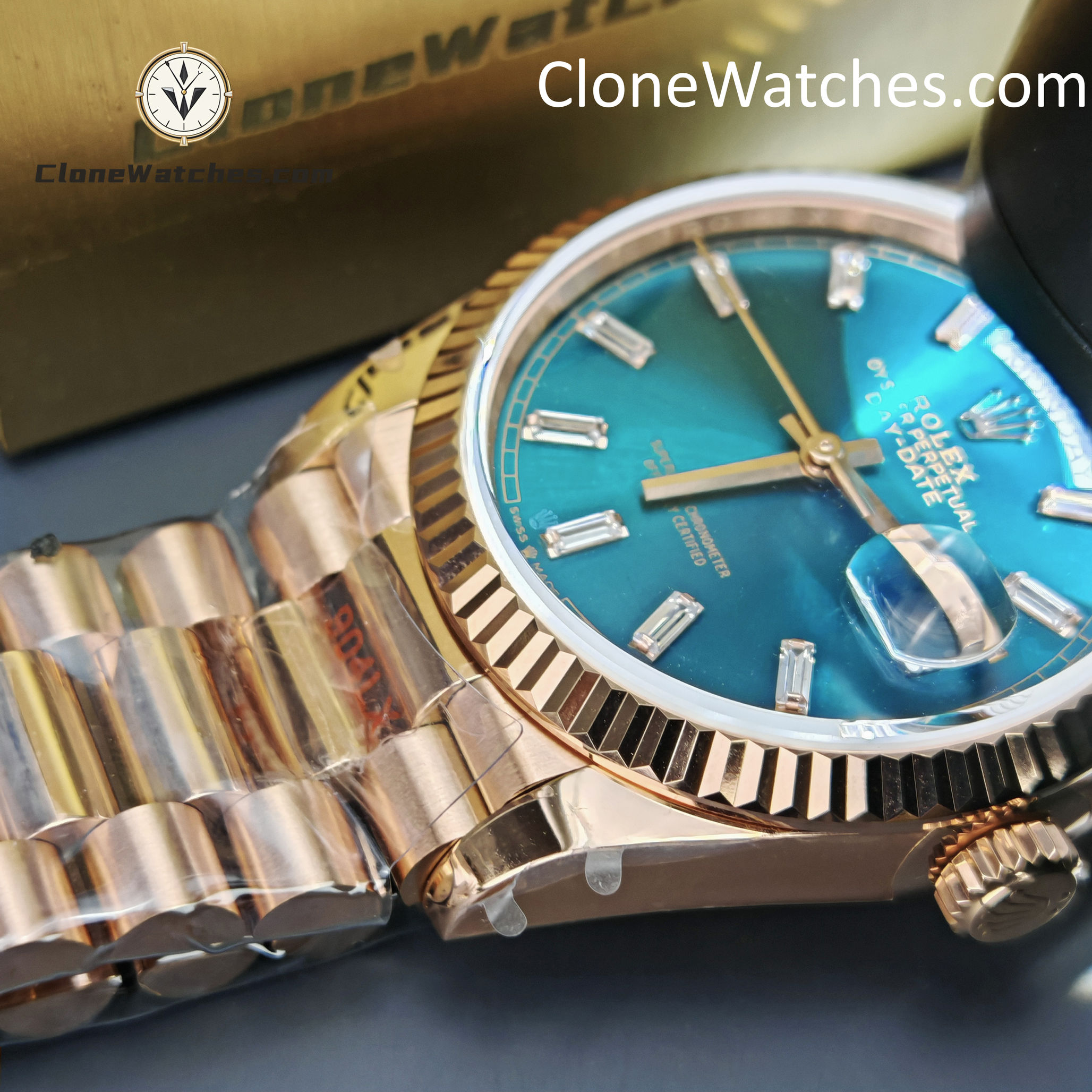 Rolex Super Clone Watches 1:1 Day Date Rose Gold Turquoise Dial 36mm m128235-0085 3255 Movement