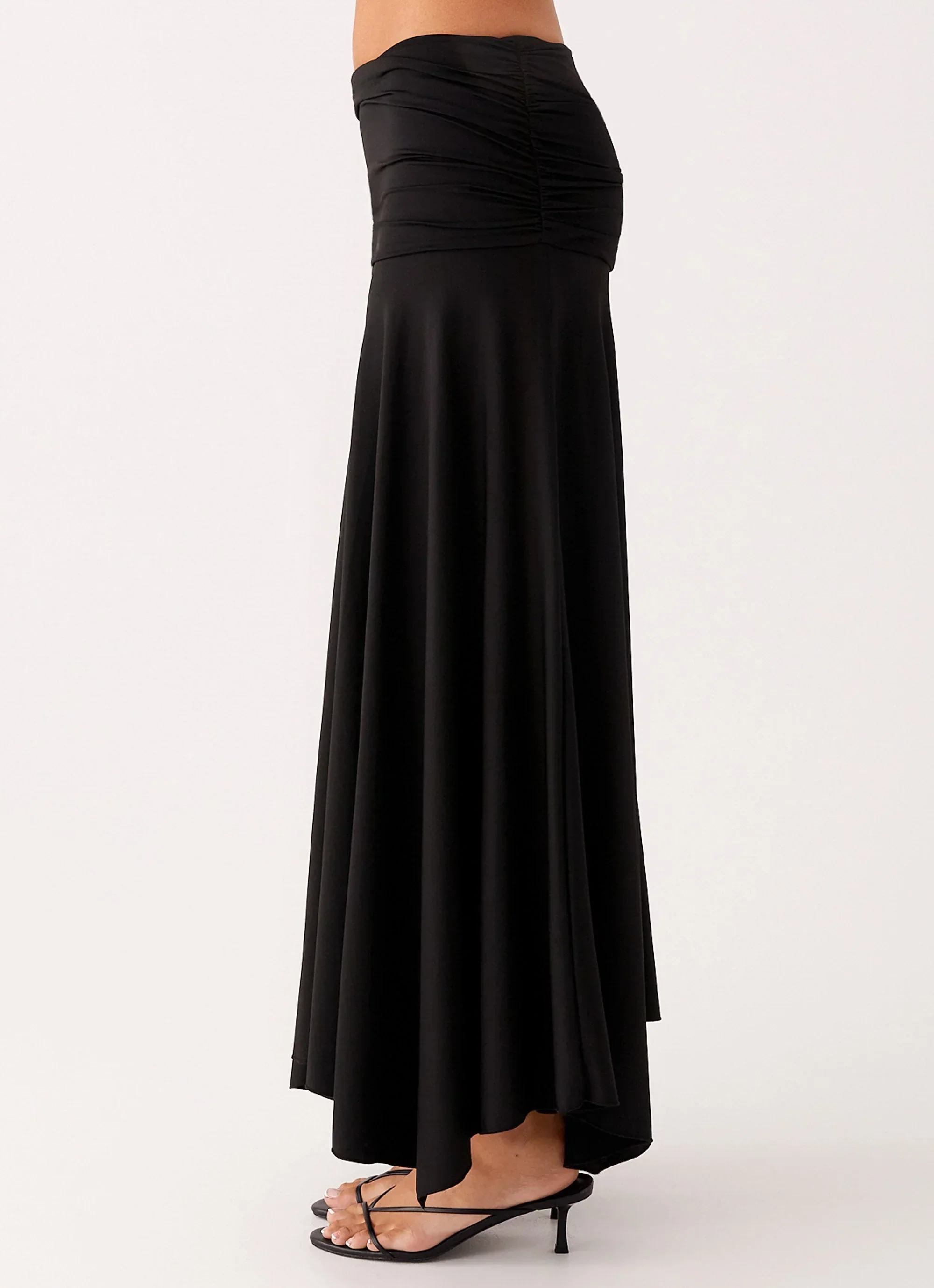 Liana Ruched Maxi Skirt - Black