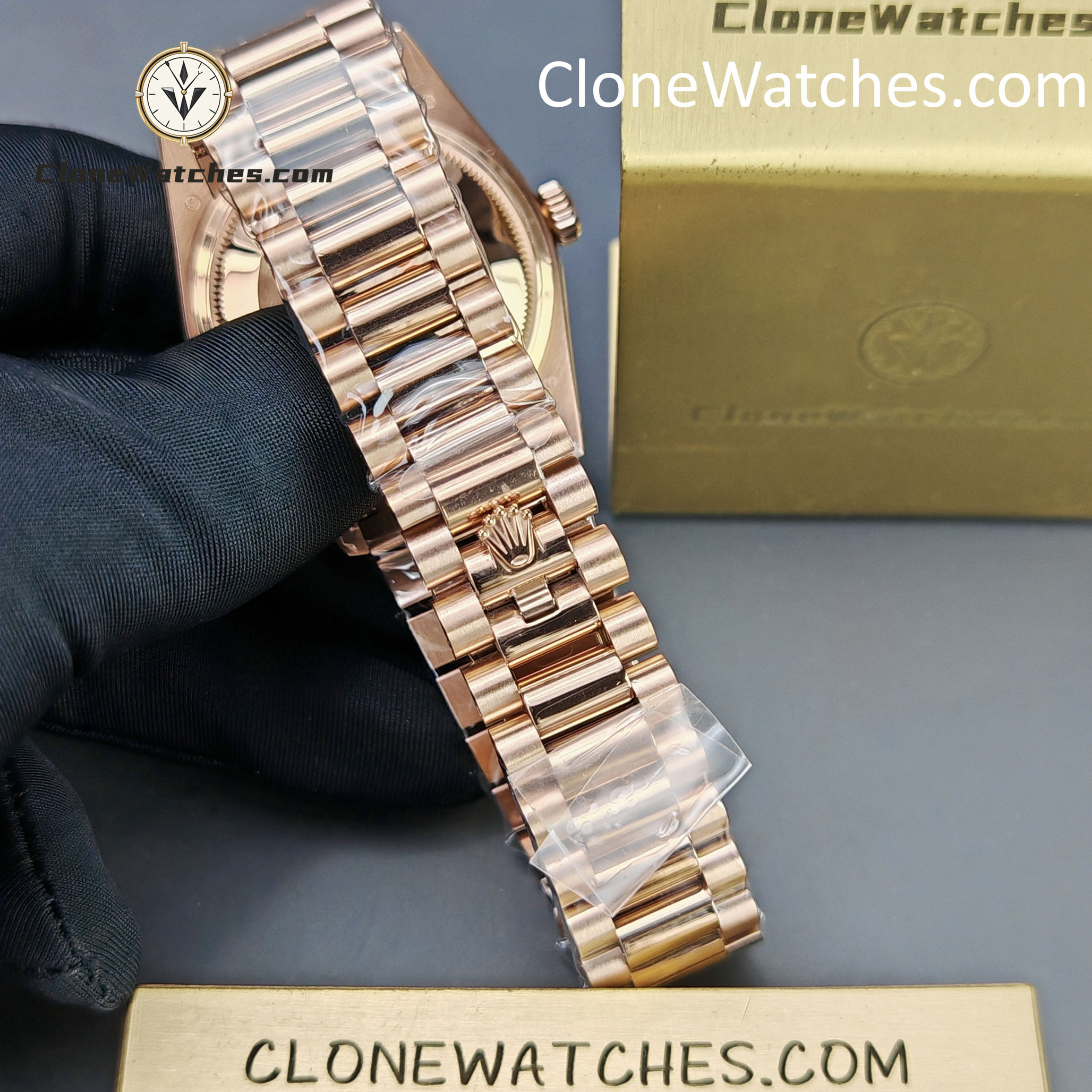 Rolex Super Clone Watches 1:1 Day Date Rose Gold Brown Roman Dial 36mm m128235-0075 3255 Movement