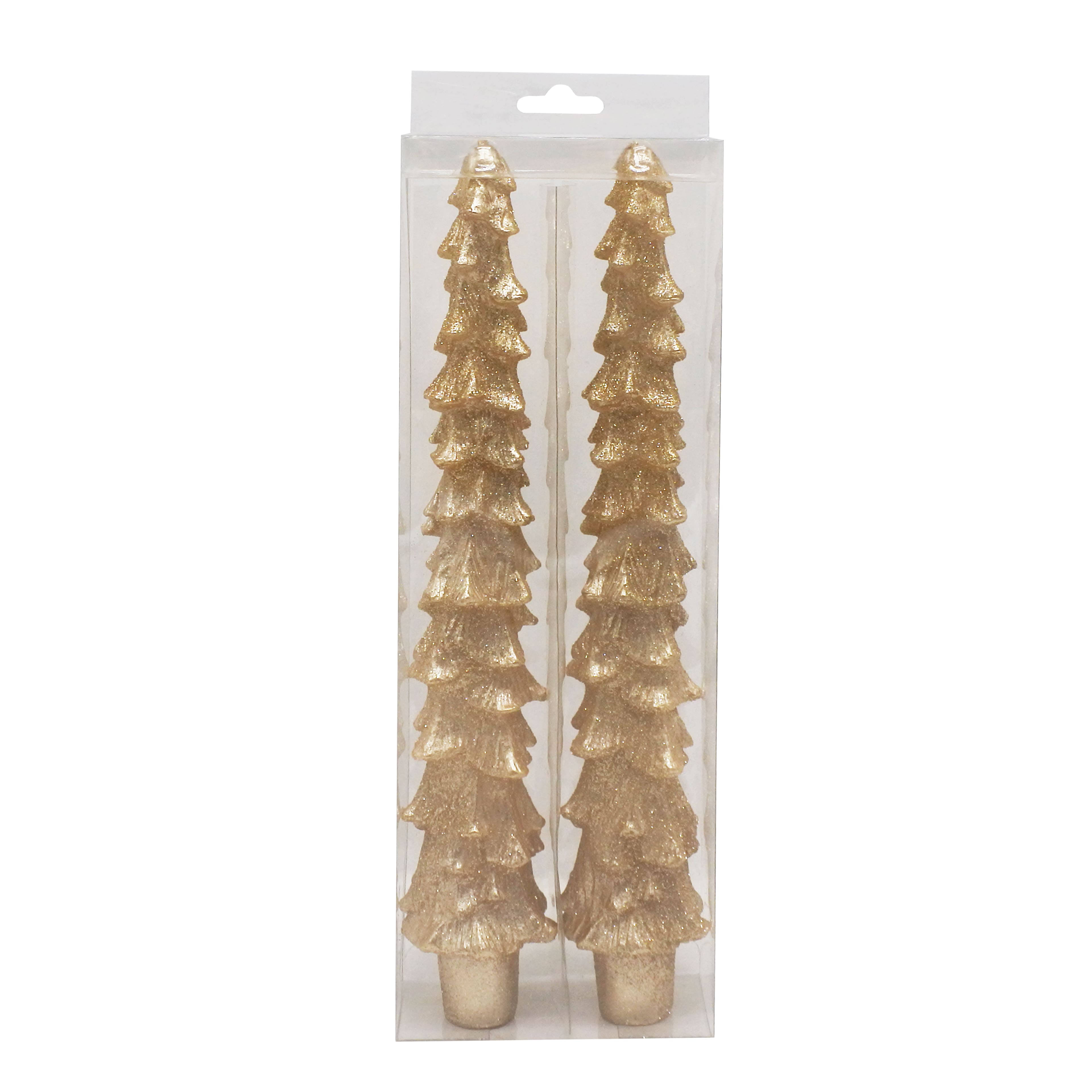 10" Glittery Gold Pine Tree Unscented Taper Candles, 2ct. by Ashland | Michaels