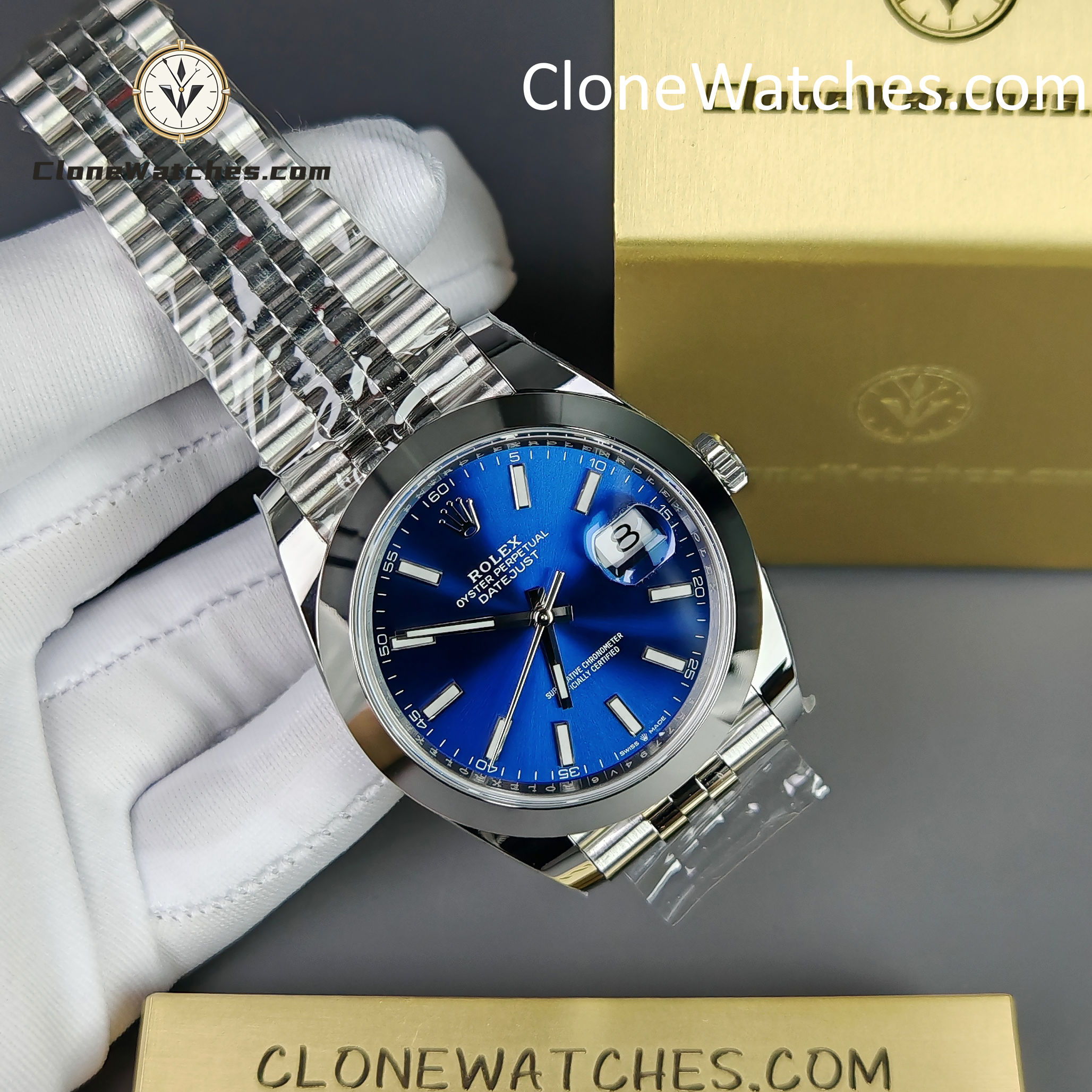Rolex Super Clone Watches 1:1 DateJust Blue Dial m126300-0002 Jubilee 41MM 3235 Movement