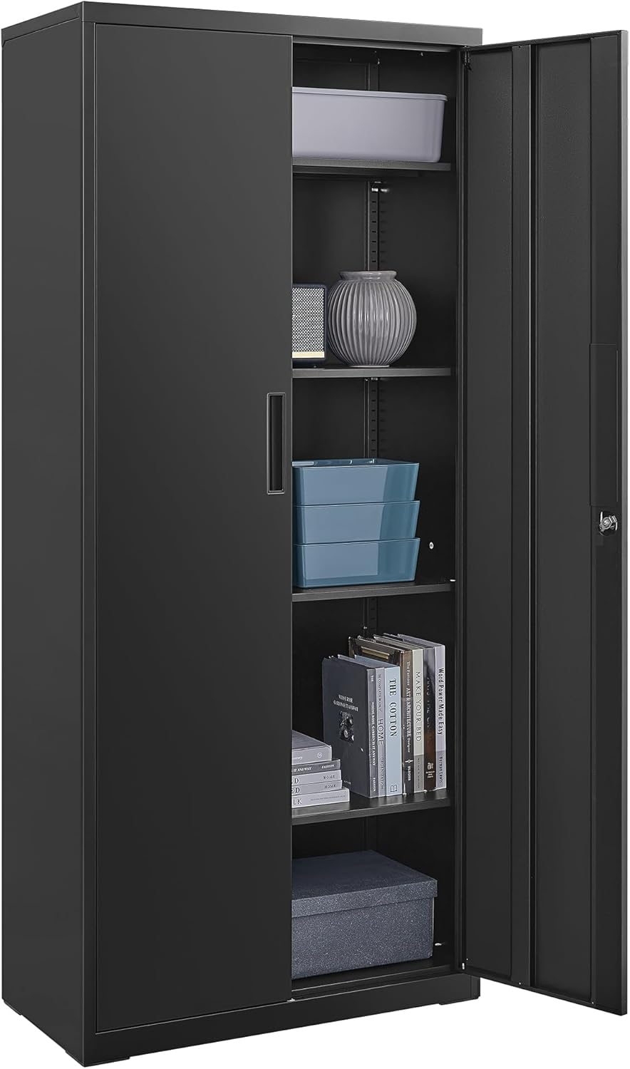 Armoire rangement acier 5 niveaux 40x80x180 cm portes doubles serrure