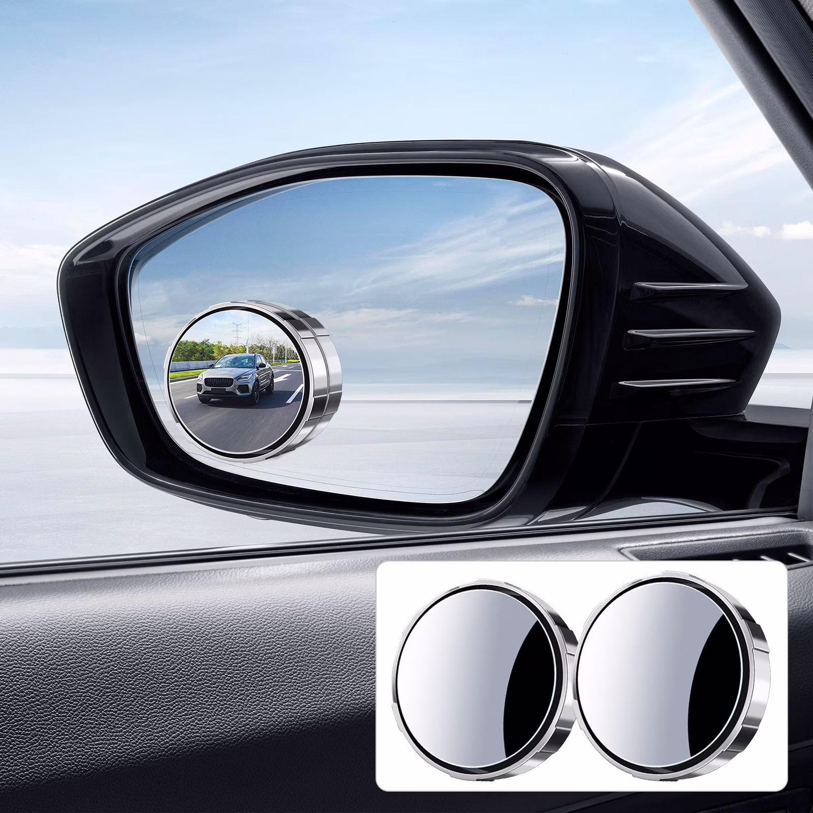 Leodye 2PCS Car Blind Spot Mirror, 360° Rotatable Wide Angle Rearview Mirror, Suction Cup Round Convex Mirror for Safe Reversing -2.2IN