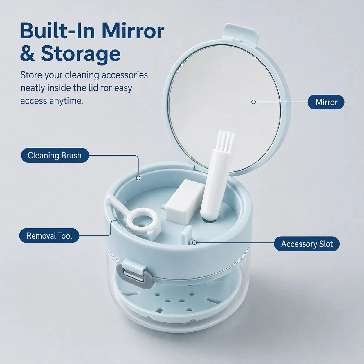 3-in-1 Leak-Proof Retainer Cleaning Case with Mirror, Drain Tray & Travel Storage