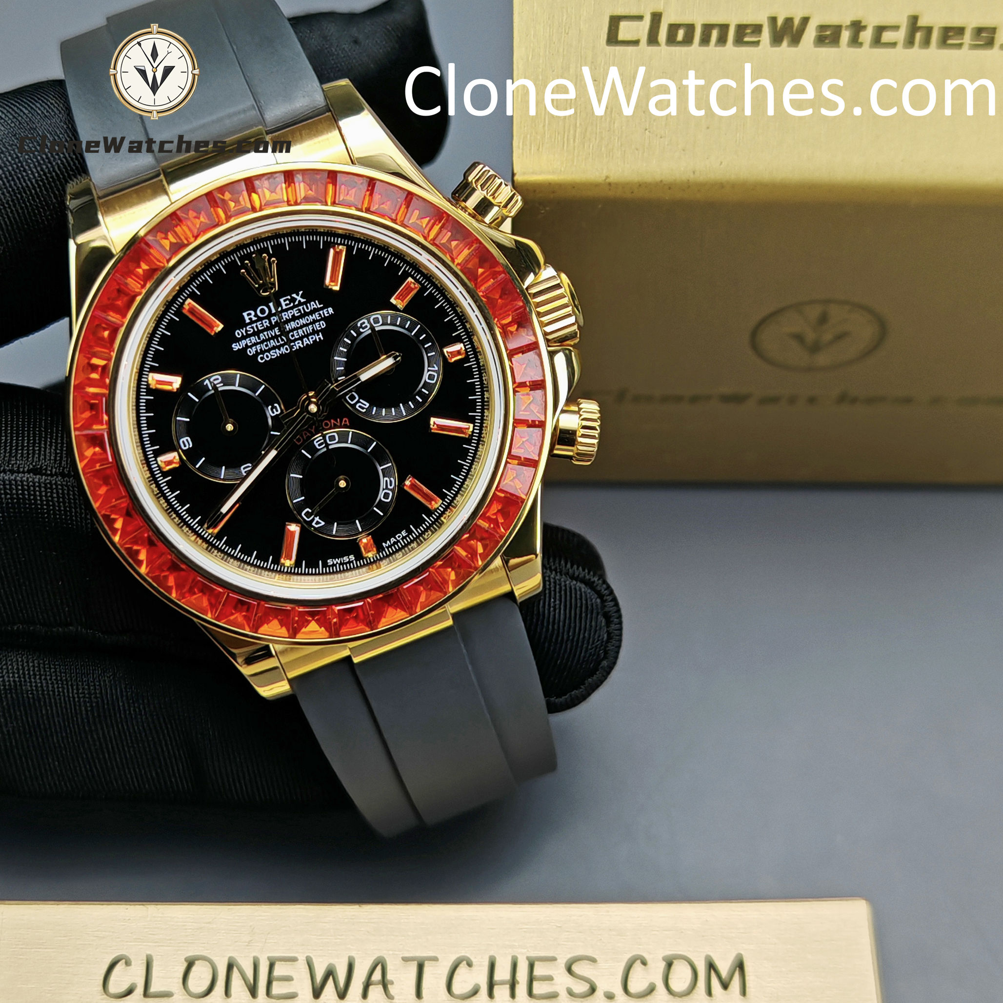 Modified Super Clone Watches 1:1 Rolex Daytona 18K Gold Diamond Bezel 4130 Movement