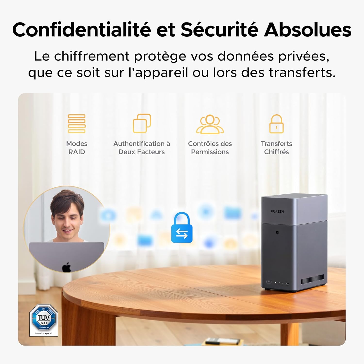NAS bureau 2 baies DH2300 4 Go RAM NFC One Touch LAN 1 GbE album photo IA système débutants