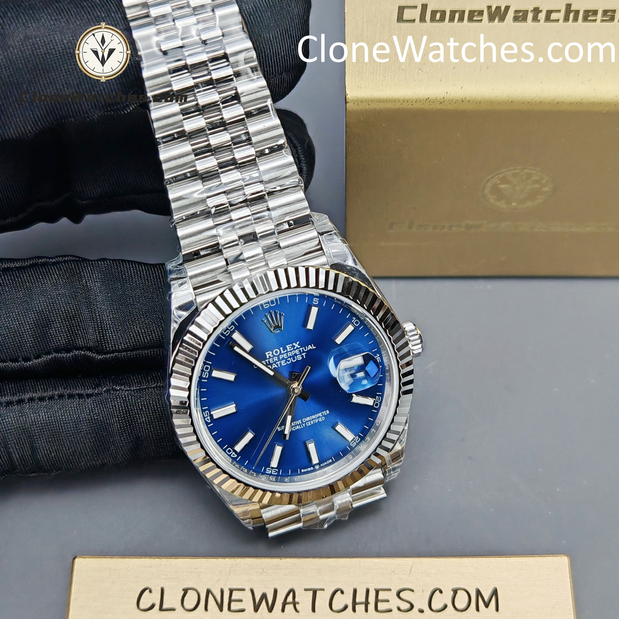 Rolex Super Clone Watches 1:1 DateJust Blue Dial M126334 Jubilee 41MM 3235 Movement