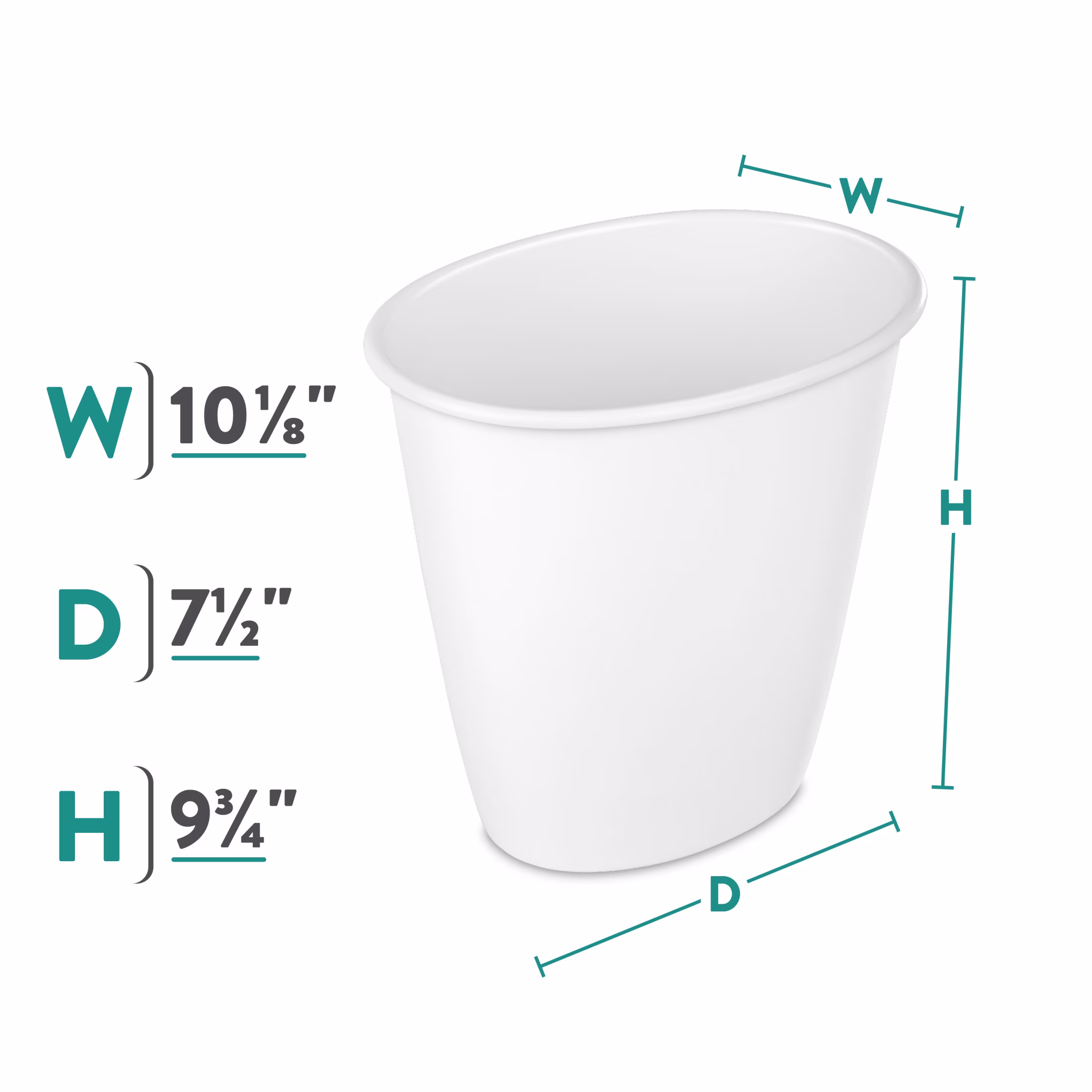 Sterilite Small Bathroom Trash Can, 1.5 Gallon Plastic Garbage Bucket Bin with No Lid, White
