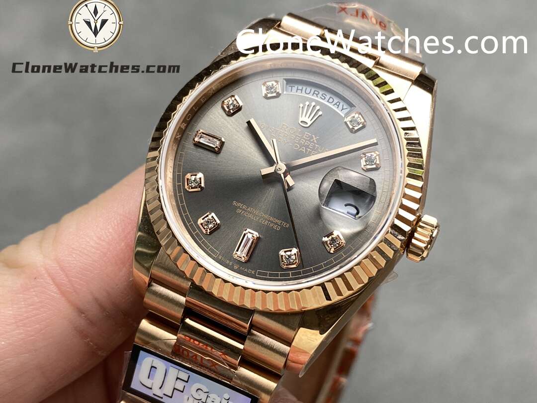Rolex Super Clone Watches 1:1 Day Date Rose Gold Gray Dial 36mm m128235-0050 3255 Movement
