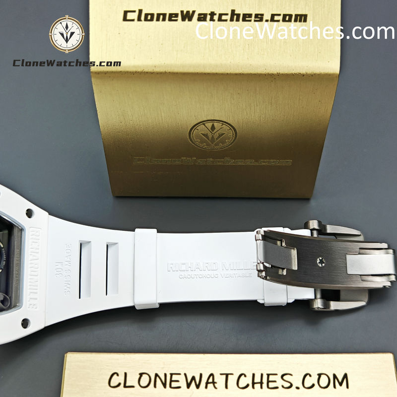 Richard Mille Super Clone Watches 1:1 RM 055 Ceramics Tourbillon White Strap