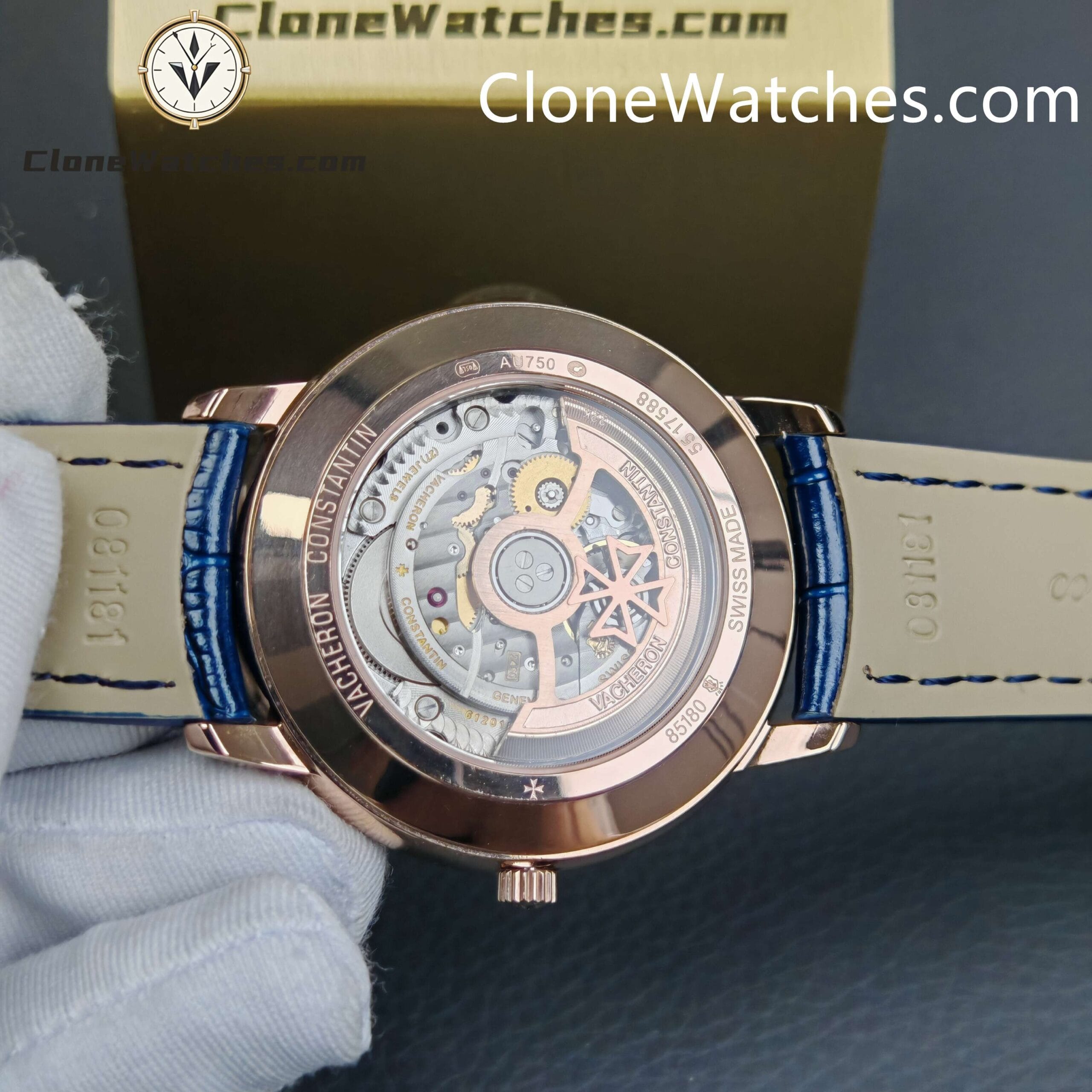 Vacheron Constantin Super Clone Watches 1:1 Patrimony Rose Gold 85180/000R-B515 Blue Dial