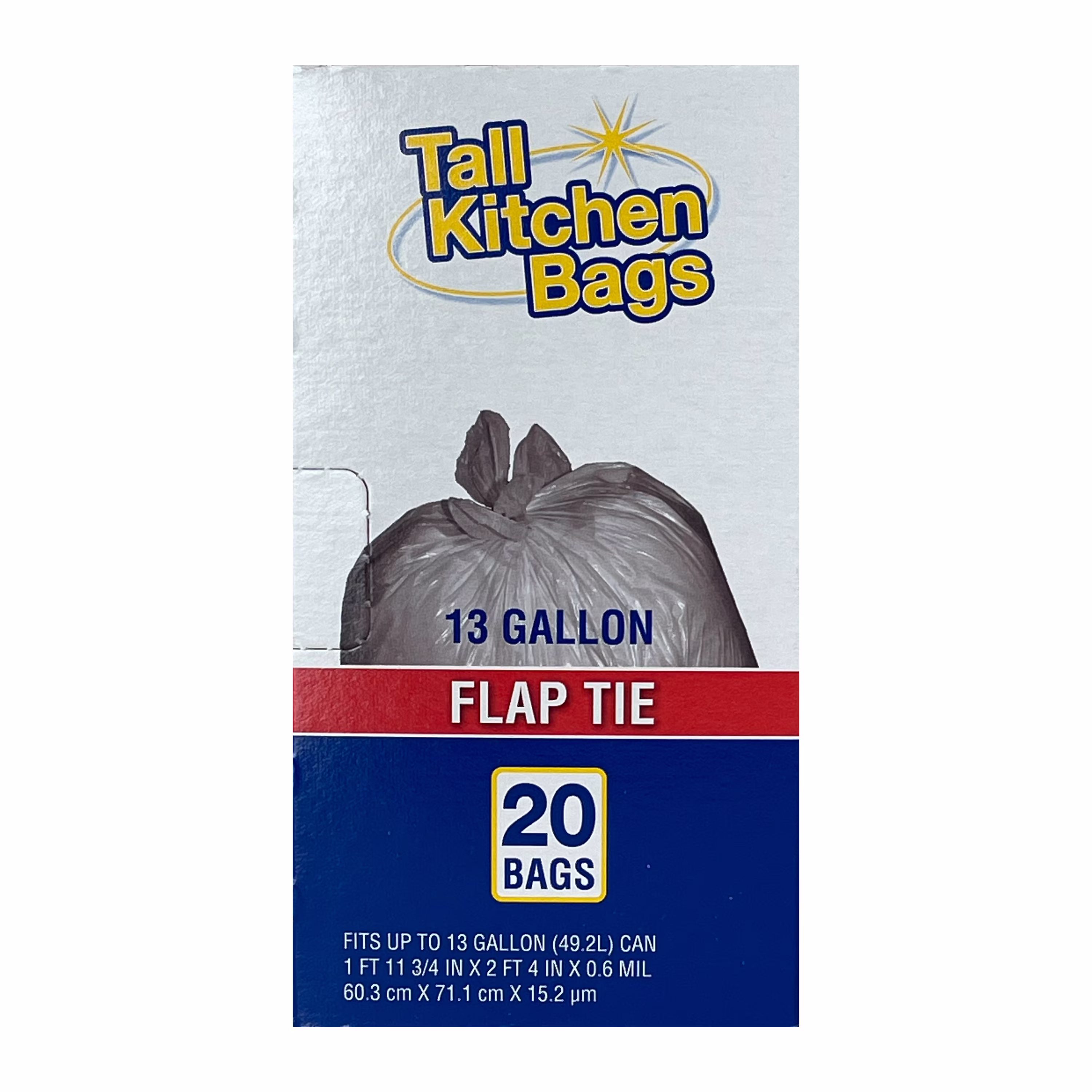 Top Job Basic Kitchen Trash Bags, 13 Gallon, 20 Bags (Flap Tie)