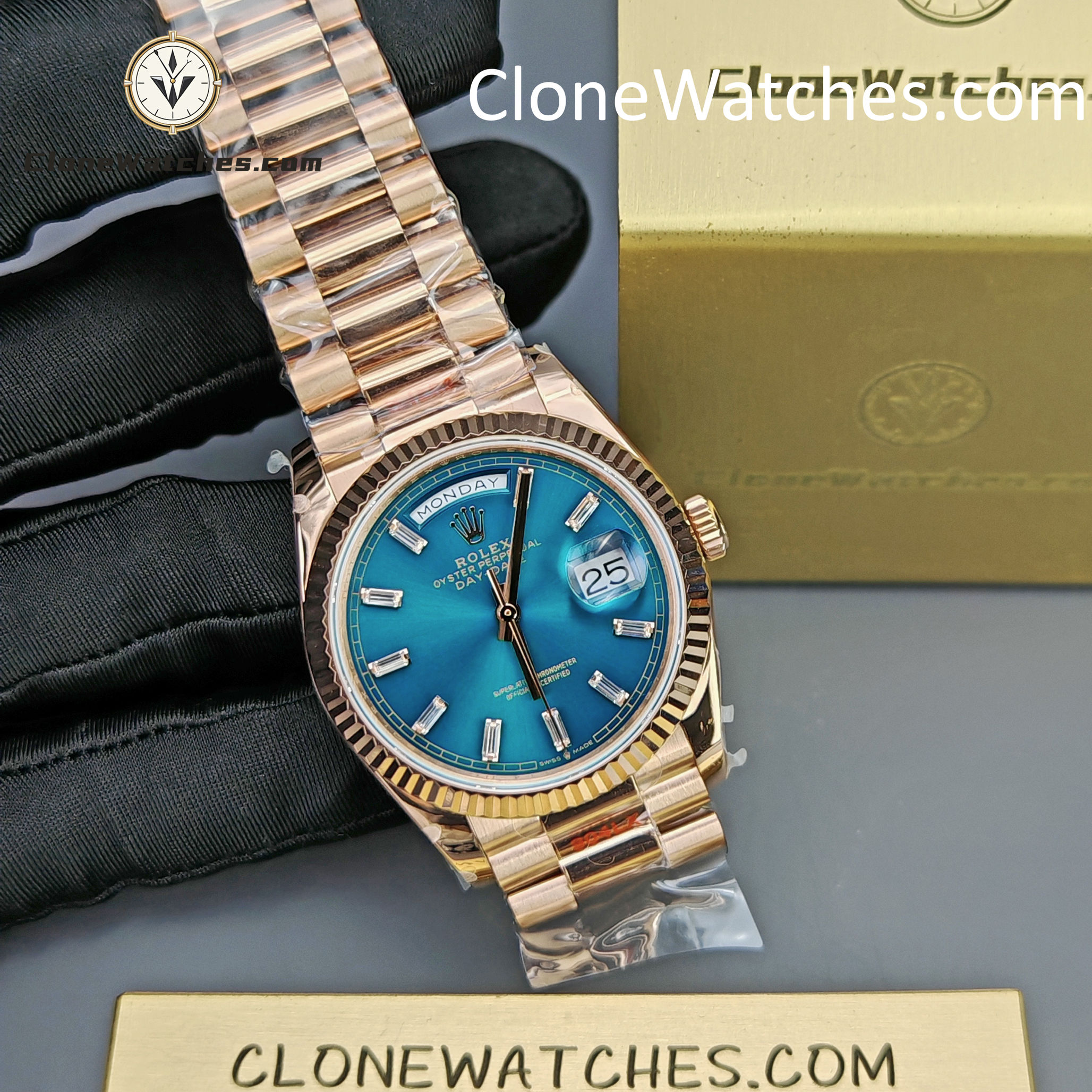 Rolex Super Clone Watches 1:1 Day Date Rose Gold Turquoise Dial 36mm m128235-0085 3255 Movement