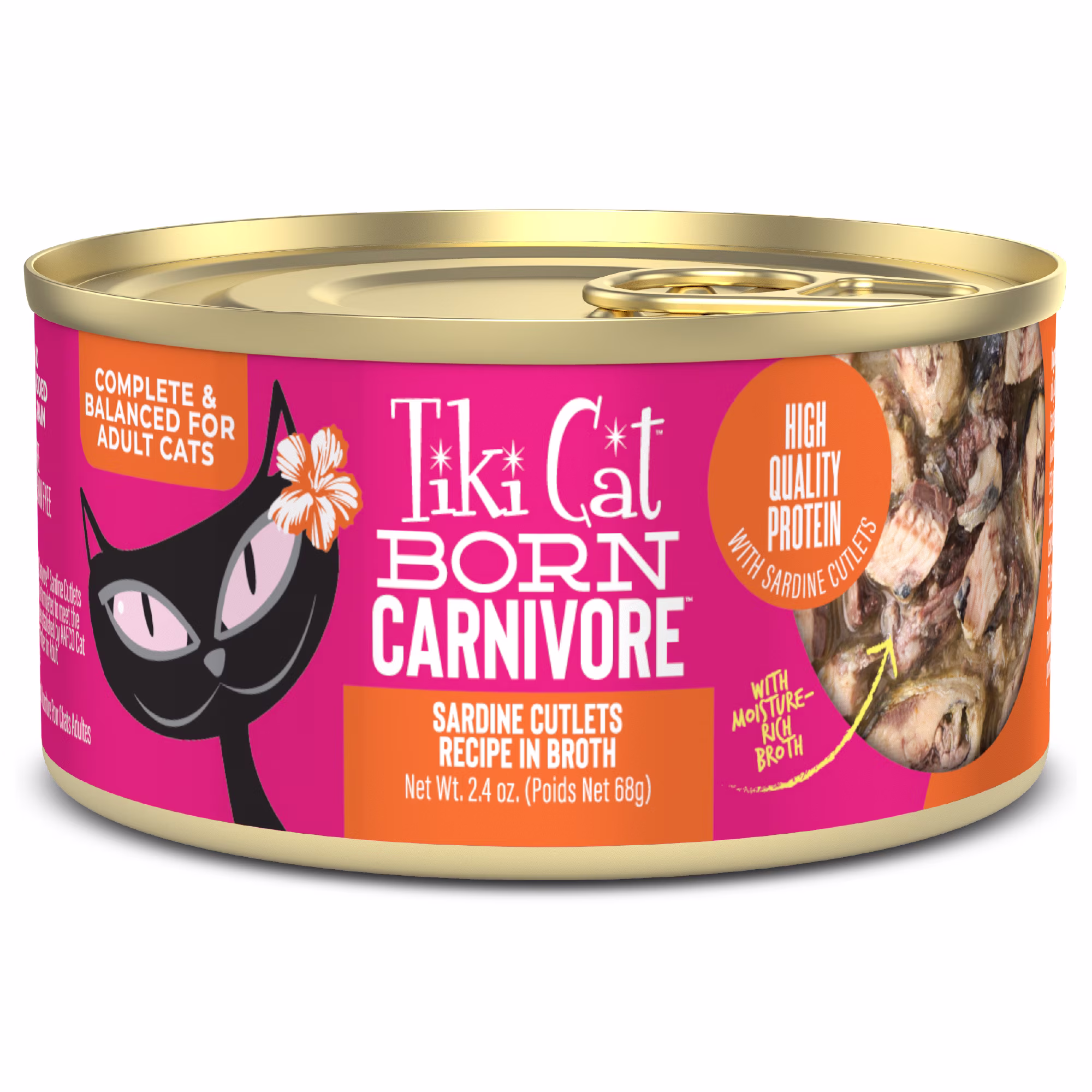 Tiki Cat Born Carnivore Wet Cat Food, Sardine Cutlets Recipe in Broth, 2.4 oz. Can