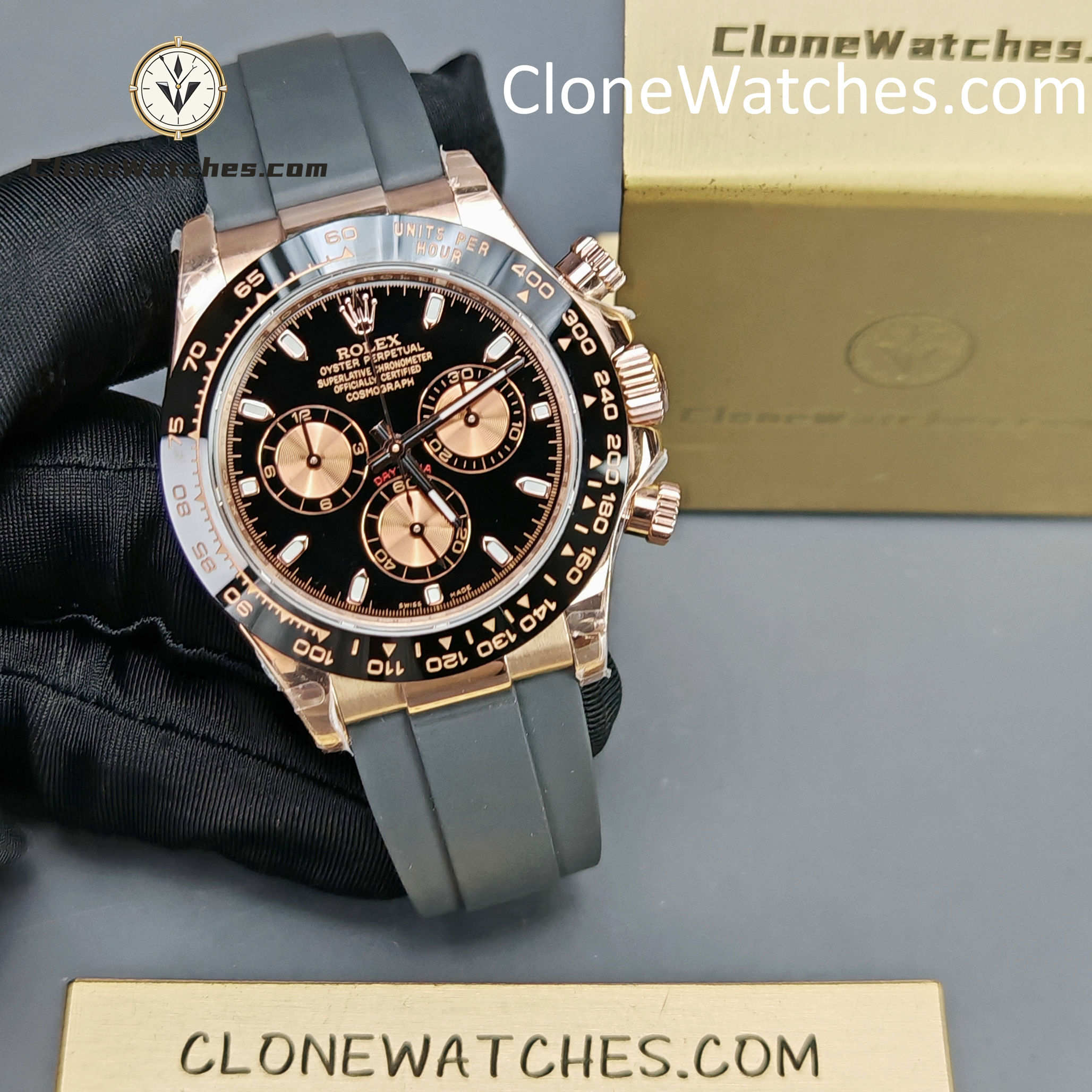 Rolex Super Clone Watches 1:1 Daytona 18K Rose Gold Black Dial M116515LN-0012 4130 Movement