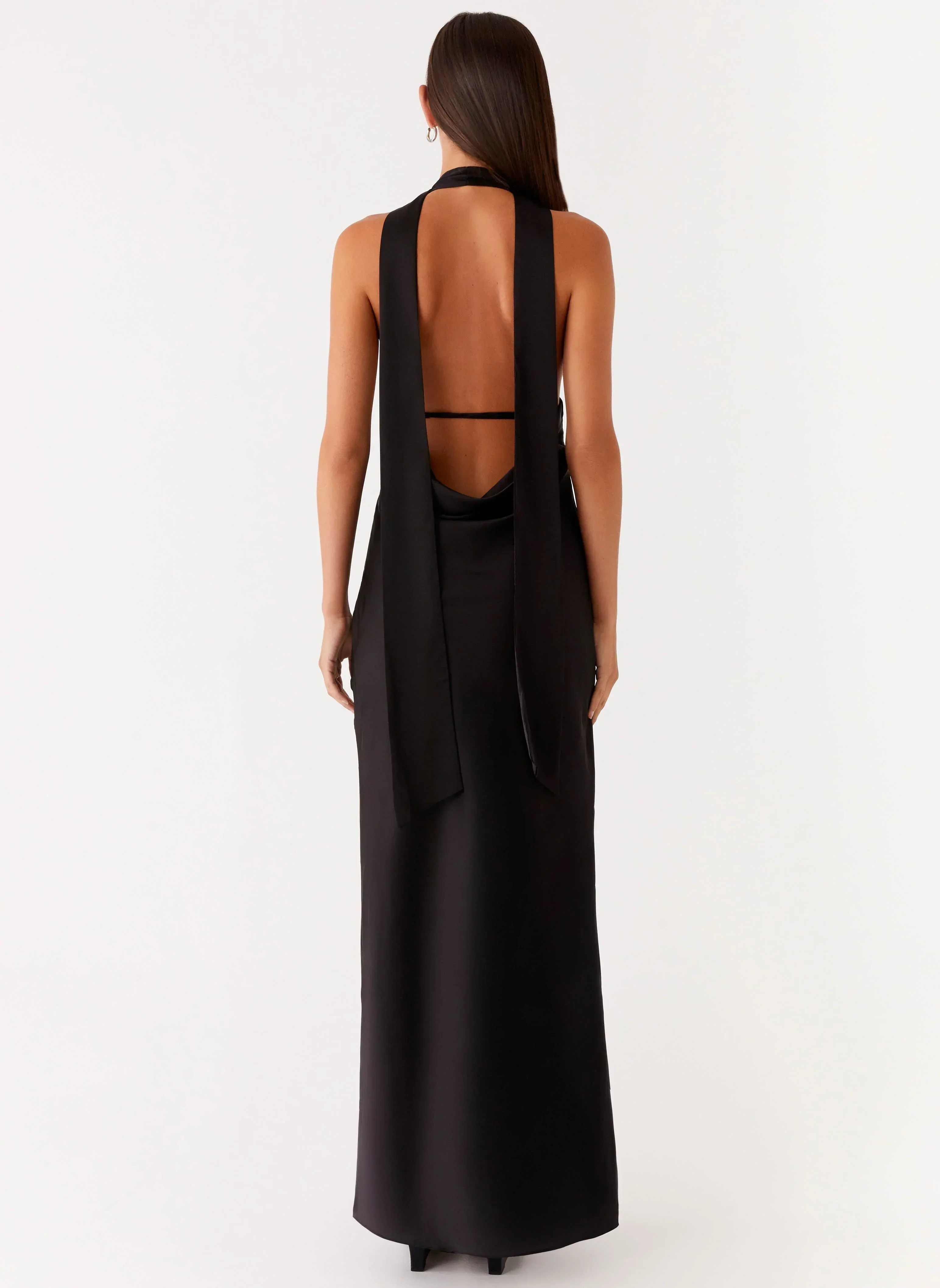 Alicia Satin Halter Maxi Dress - Black