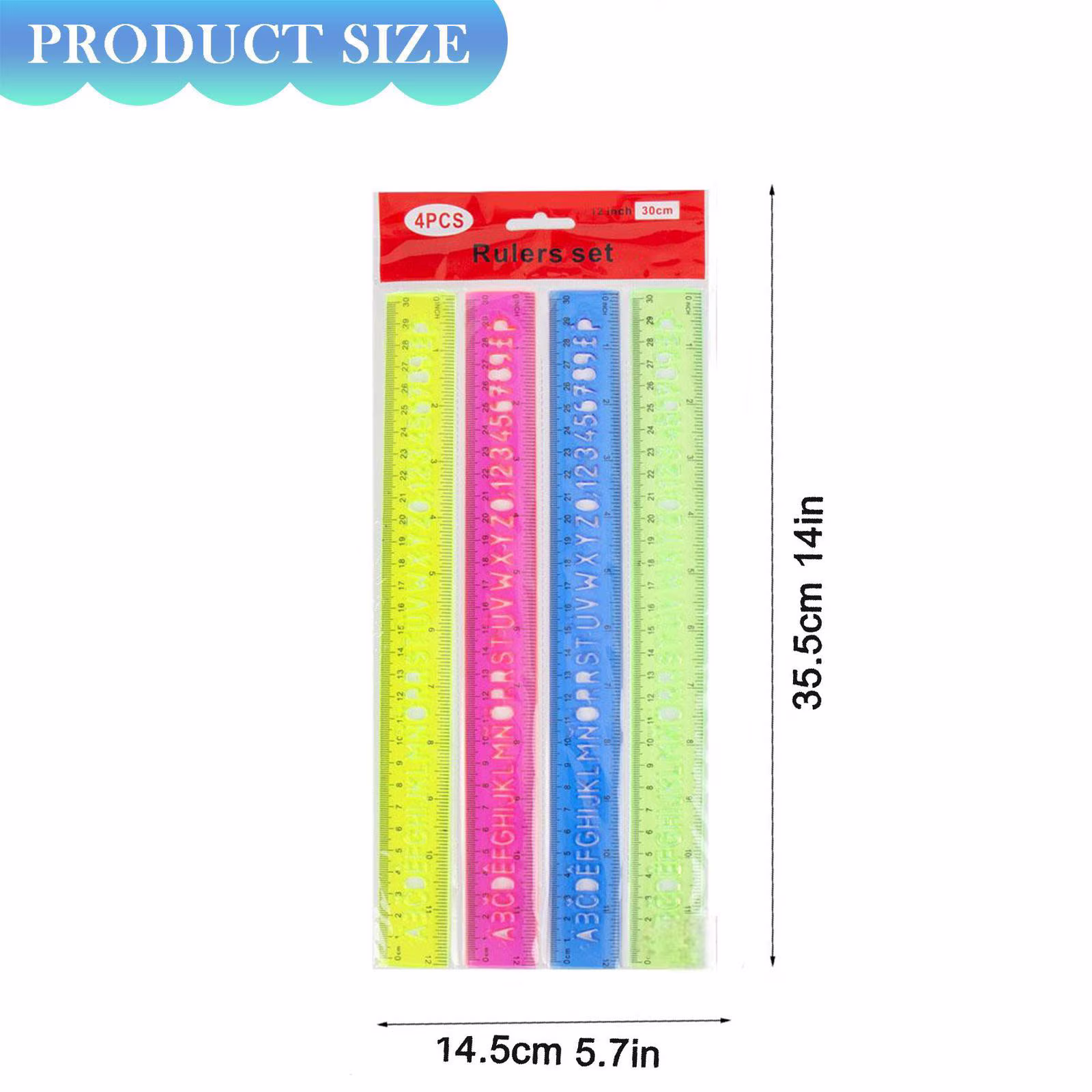 JUMNUYCUH 4Pcs Colored Plastic Ruler, 12 Inch Clear Ruler with Centimeters and Inches, Shatterproof Measuring Ruler for Home Office Supplies, Metric Ruler, Classroom Must Haves, 30cm, Random Color